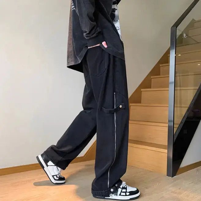 Japanese Brand Loose wide leg side zippered straight leg jeans Size US 30 / EU 46 - 4 Thumbnail