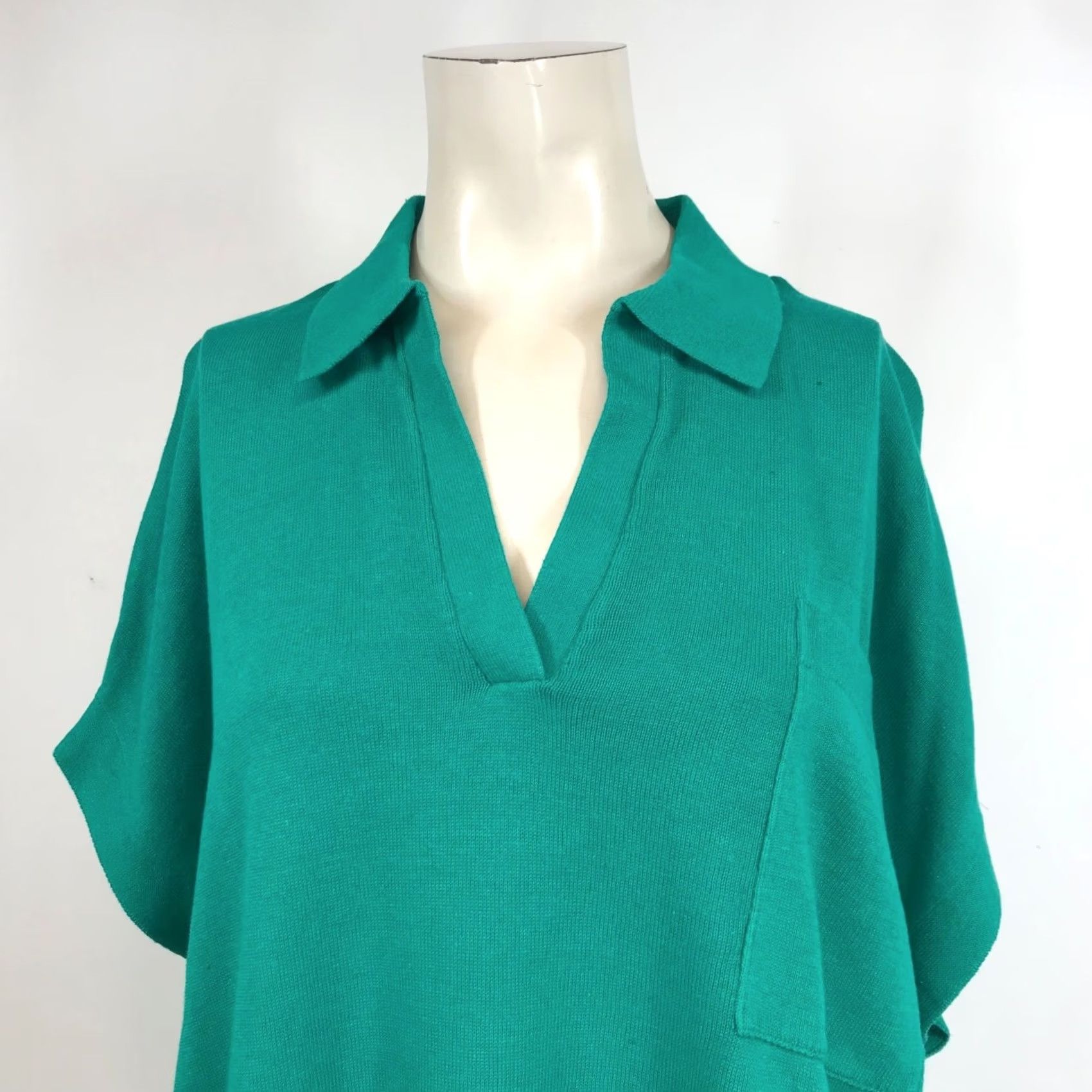 Banana Republic BANANA REPUBLIC Womens XS/S Green V NECK COLLARED Cotton-Linen Blend TOP Size XS / US 0-2 / IT 36-38 - 2 Thumbnail