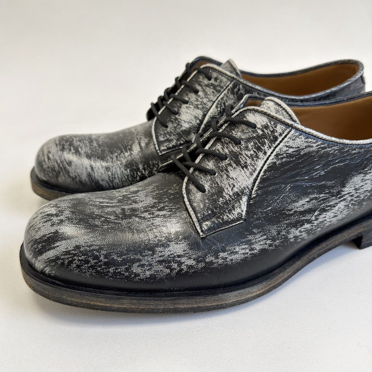 Jil Sander Black/White ‘Distressed Leather’ Derby Shoes Size US 9 / EU 42 - 10 Thumbnail