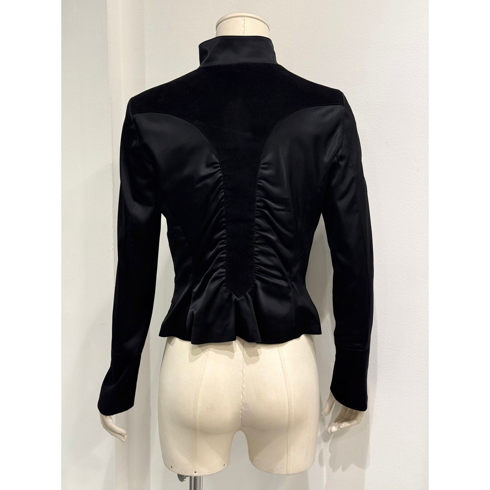 Roberto Cavalli 2000s Roberto Cavalli structured ruched velvet-trim jacket Size US S / EU 44-46 / 1 - 4 Thumbnail