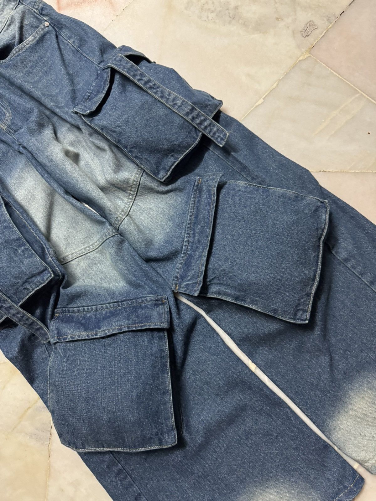 20471120 💥Insane Baggy💥NJ SUPER BAGGY POCKET BUSHPANTS BLEACH DENIM Size US 32 / EU 48 - 5 Thumbnail