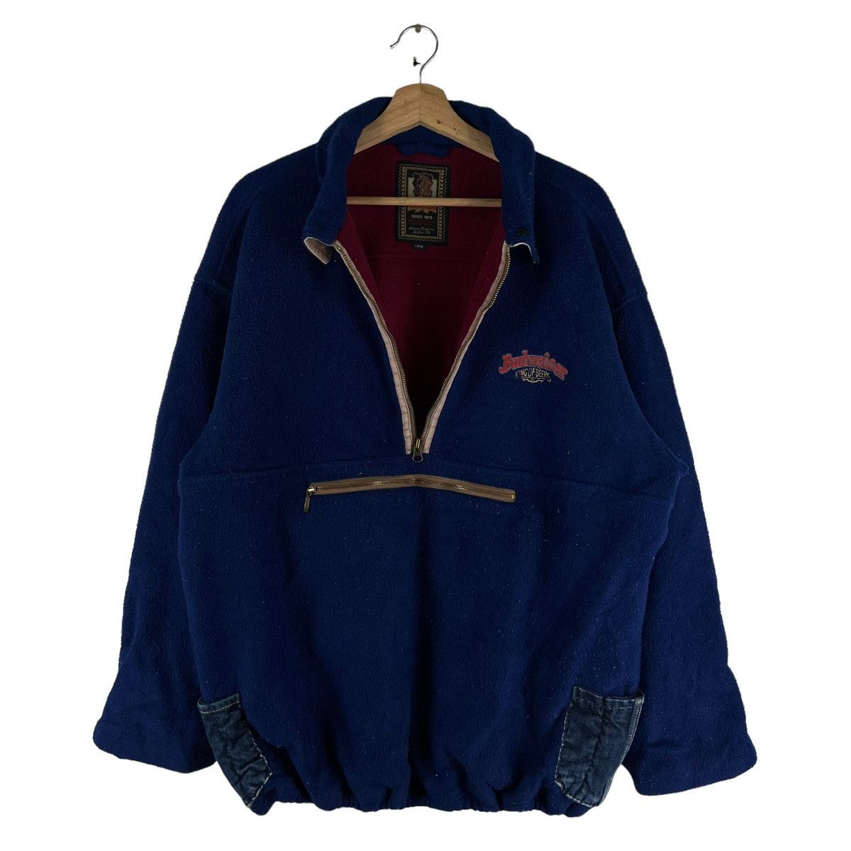 Budweiser 🔥VINTAGE FLEECE JACKET ANORAK PULL OVER BUDWEISER BEER Size US L / EU 52-54 / 3 - 8 Thumbnail