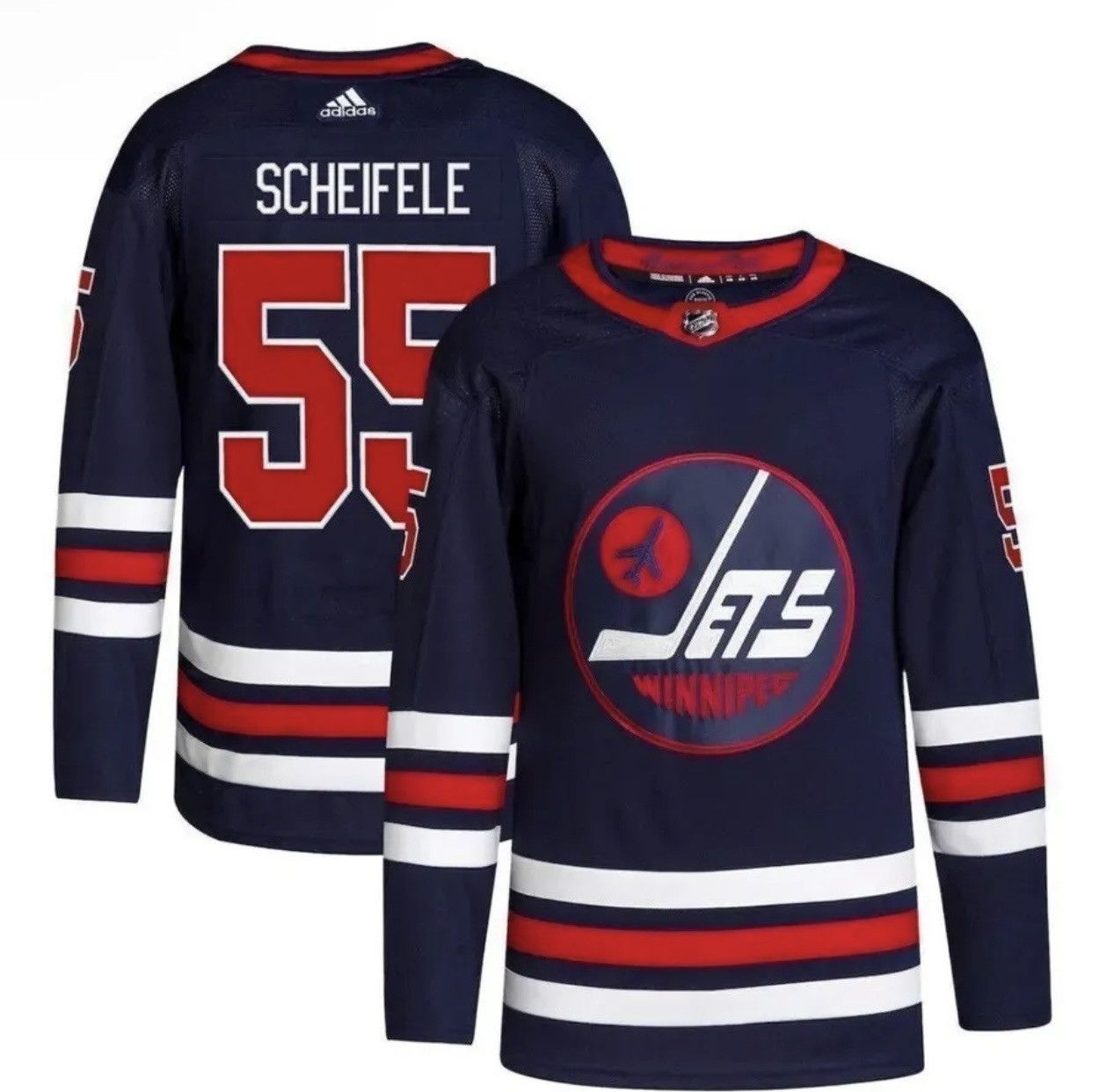 image of Adidas Mens Mark Scheifele Navy Winnipeg Jets 2021/22 in Navy Blue (Size Medium)