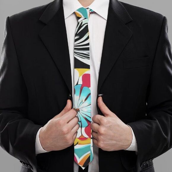 Other Floral Patchwork Tie Retro Designer Menswear Tie Necktie Mid Size ONE SIZE - 8 Thumbnail