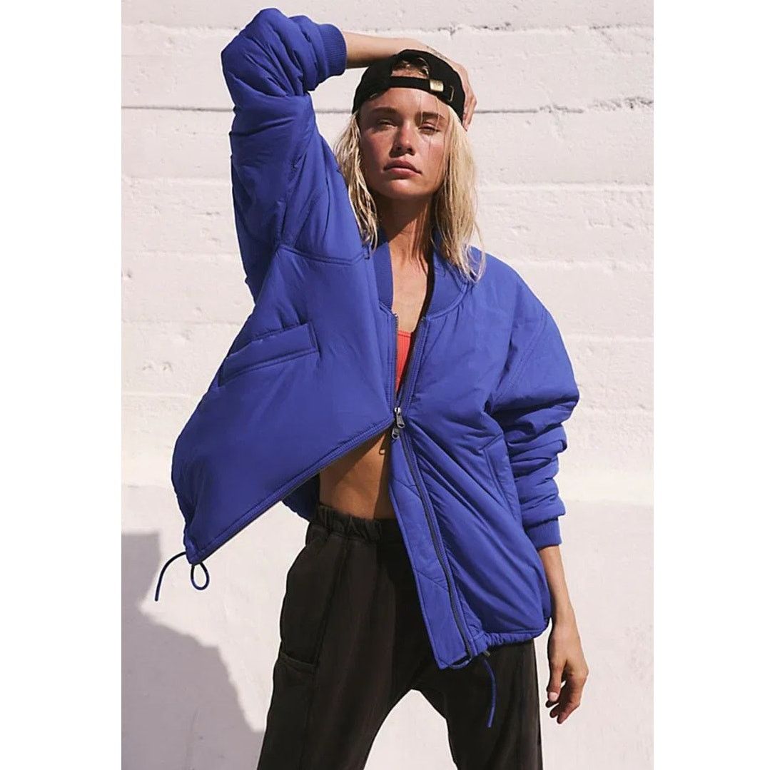 Free People New Free People MOVEMENT Midnight Moon Solid Bomber Jacket Size L / US 10 / IT 46 - 1 Thumbnail