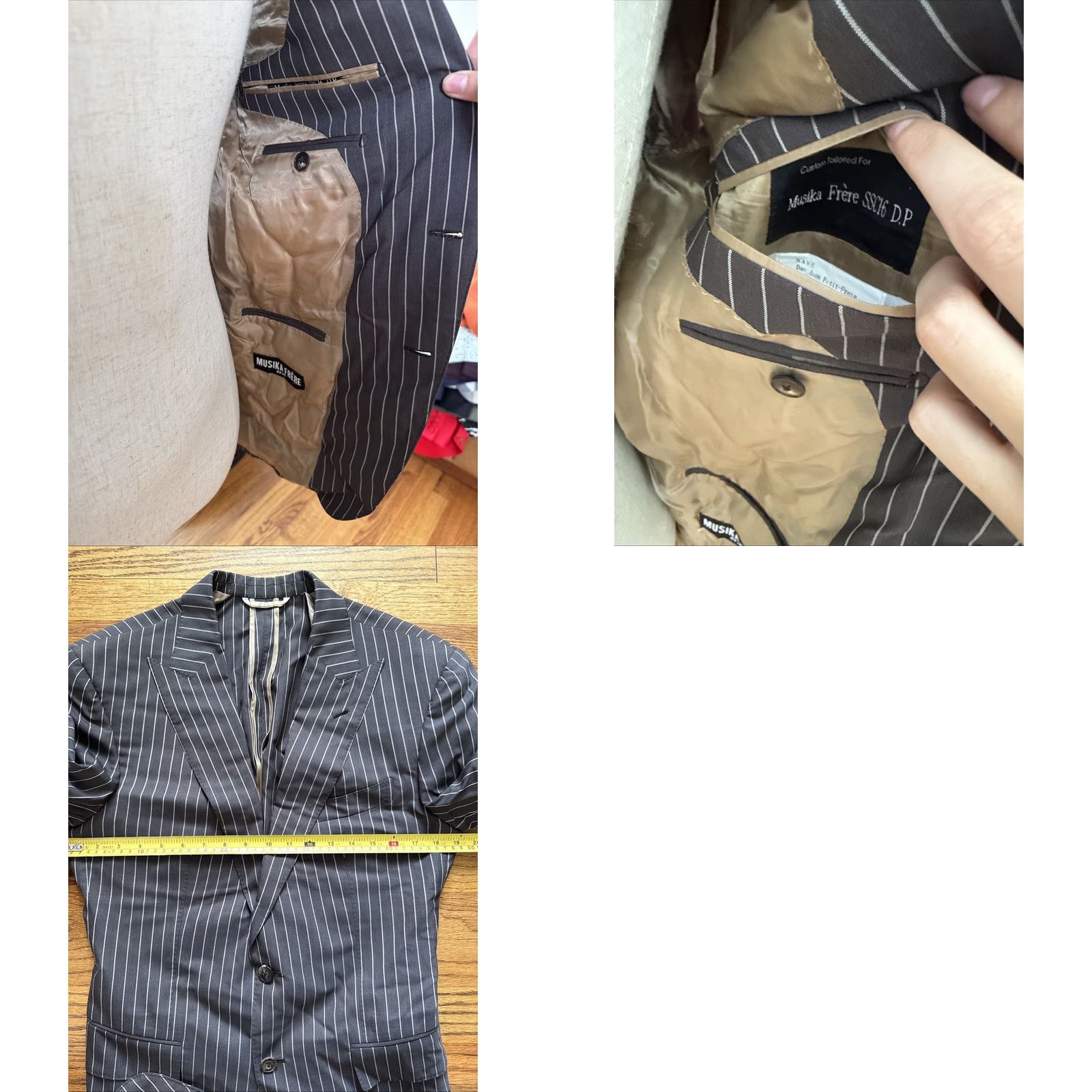 Vintage MUSIKA FRERE Grey Wool Mens Blazer Tuxedo Jacket 40 Regular Striped Short Single-Breasted Two-Button Size 40R - 8 Thumbnail