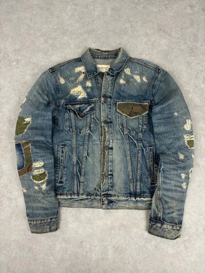 Polo Ralph Lauren 2010s Ralph Lauren Blue Camo Distressed Denim Jacket Size US M / EU 48-50 / 2 - 1 Thumbnail