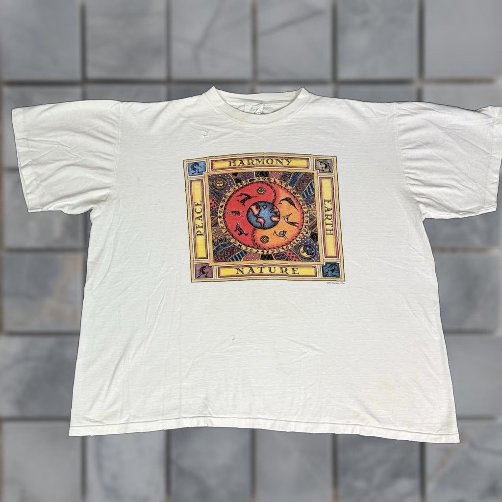 Vintage VINTAGE Human-i-tees T Shirt Mens 2XL White Peace Nature Harmony Single Stitch Shirt 2XL Womens Mens Boys Girls USA 90s Art Tribal Nature USA Size US XXL / EU 58 / 5 - 1 Thumbnail