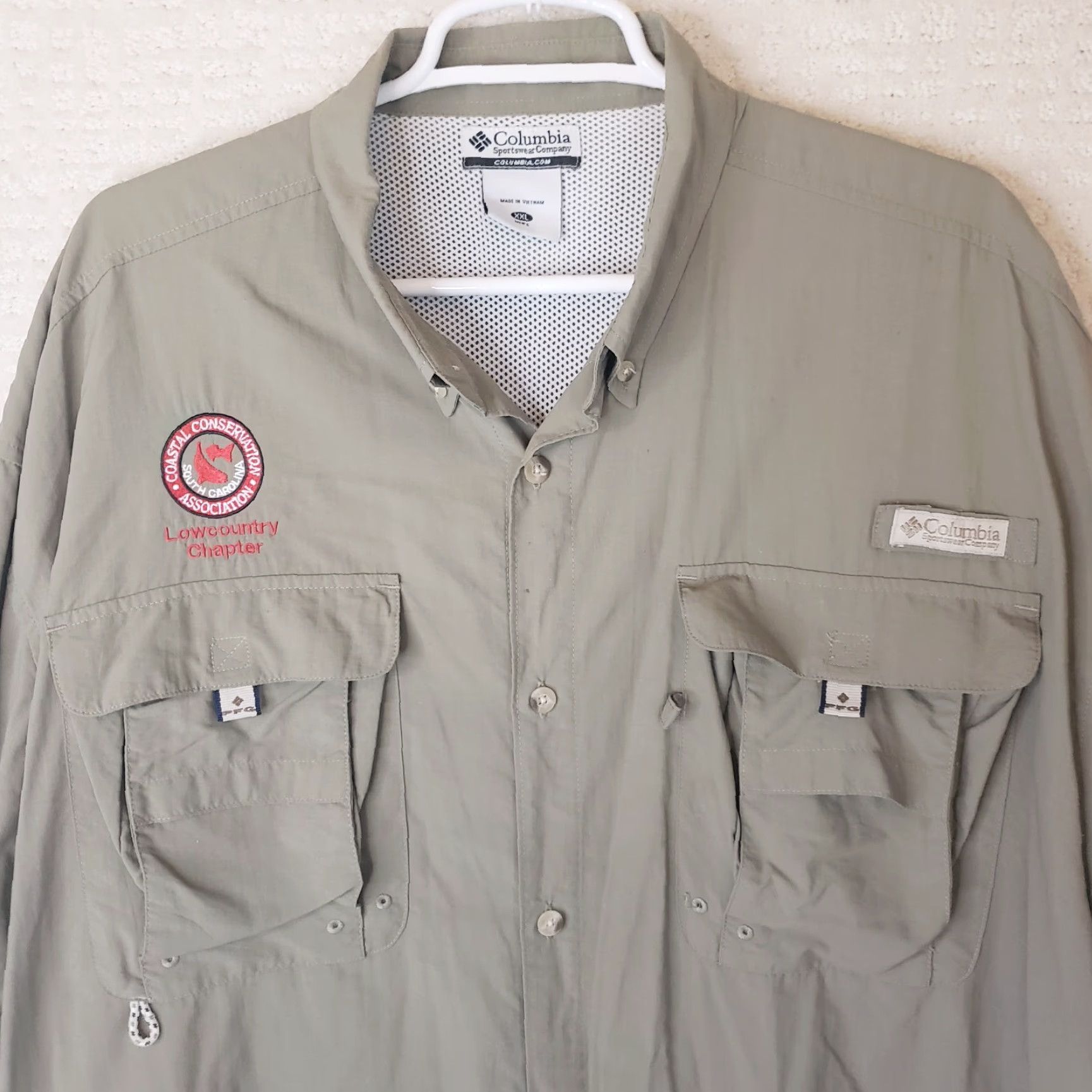 Vintage Columbia PFG Coastal Conservation Association Shirt Men 2XL Khaki Button-Up Short Sleeve Size US XXL / EU 58 / 5 - 3 Thumbnail