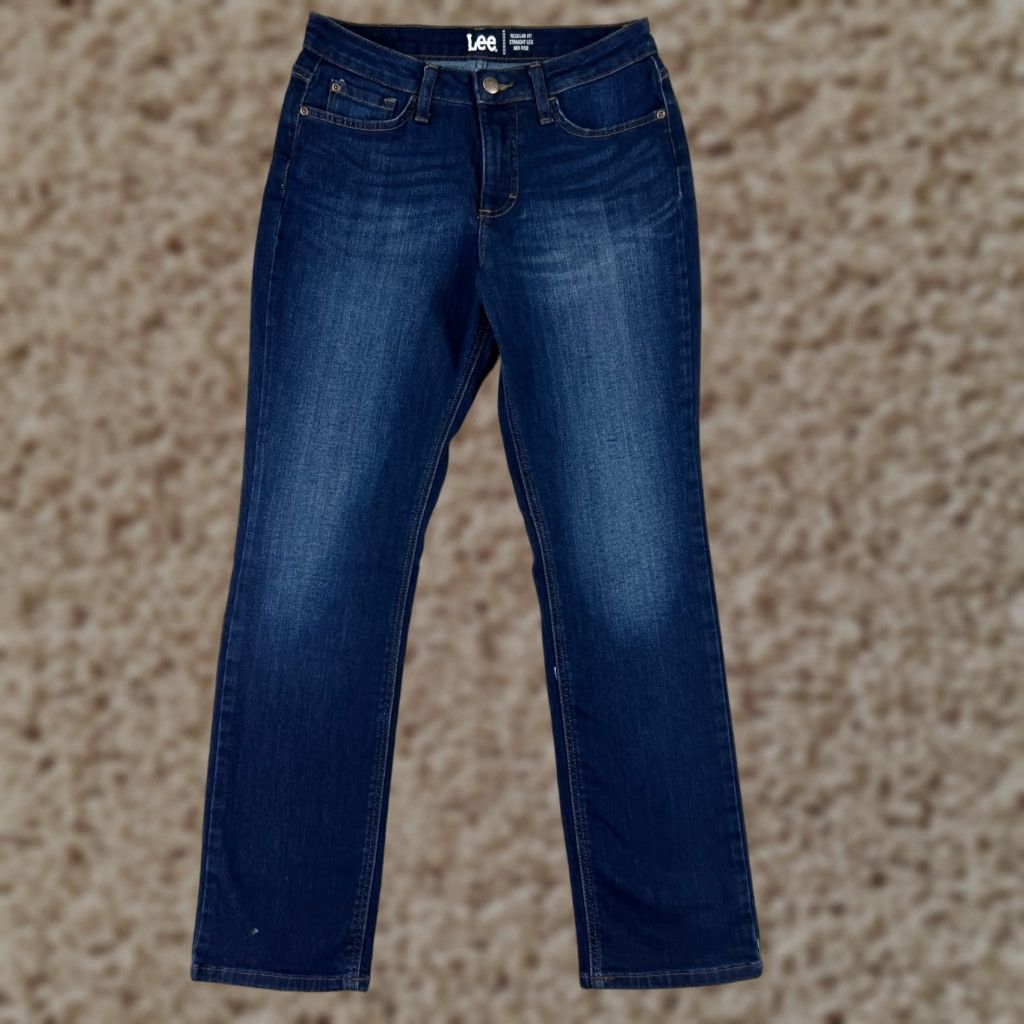 Lee Lee Blue Denim Jeans Regular Womens 26x28 4 Straight Leg Dark Wash Cotton 5-Pocket Designer American Size 27" / US 4 / IT 40 - 1 Thumbnail