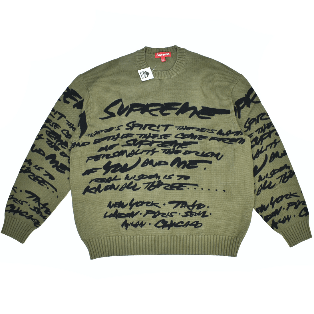 Supreme Supreme Futura Allover Print Sweater Olive | Grailed