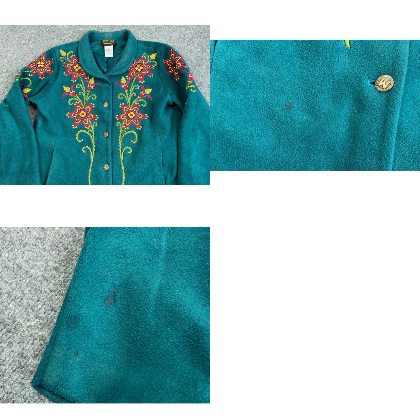 Bob Mackie Bob Mackie Jacket Medium Dark Green Embroidered Flower Fleece Snap Women's Size M / US 6-8 / IT 42-44 - 8 Thumbnail