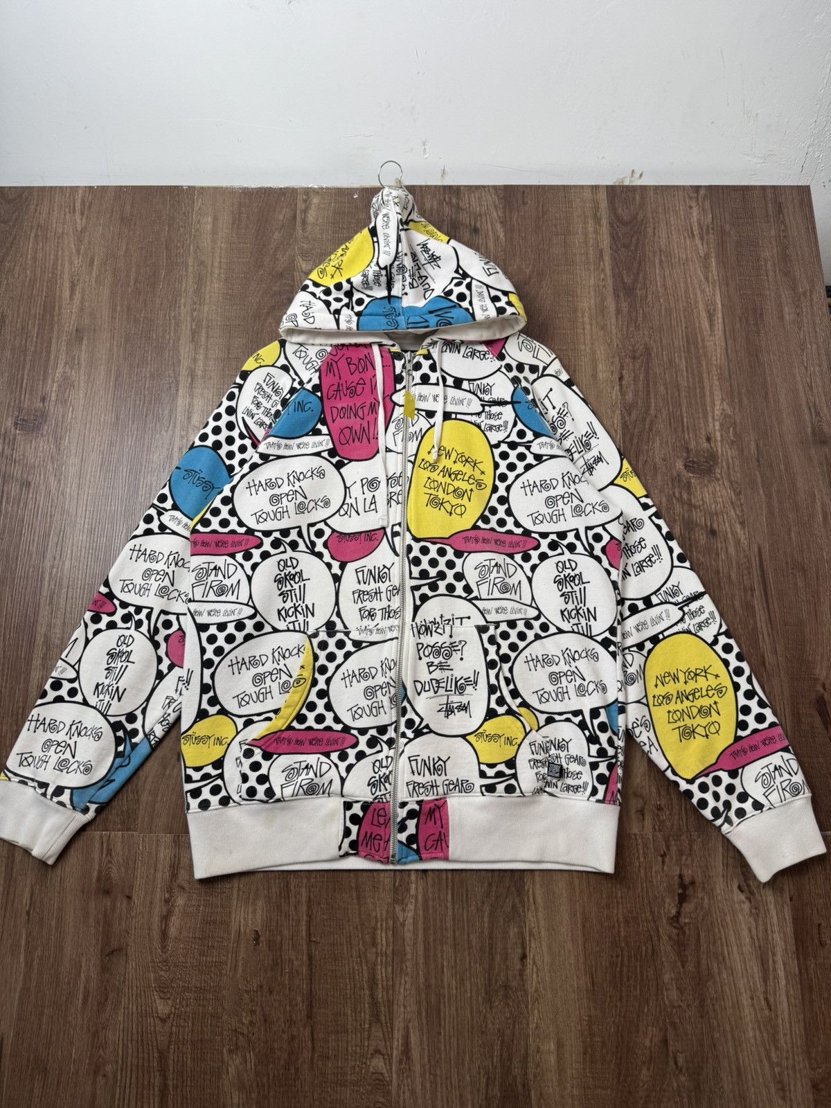 Stussy VINTAGE STUSSY SPEECH BUBBLE STAND FIRM FULL PRINT hoodie Size US XL / EU 56 / 4 - 2 Thumbnail