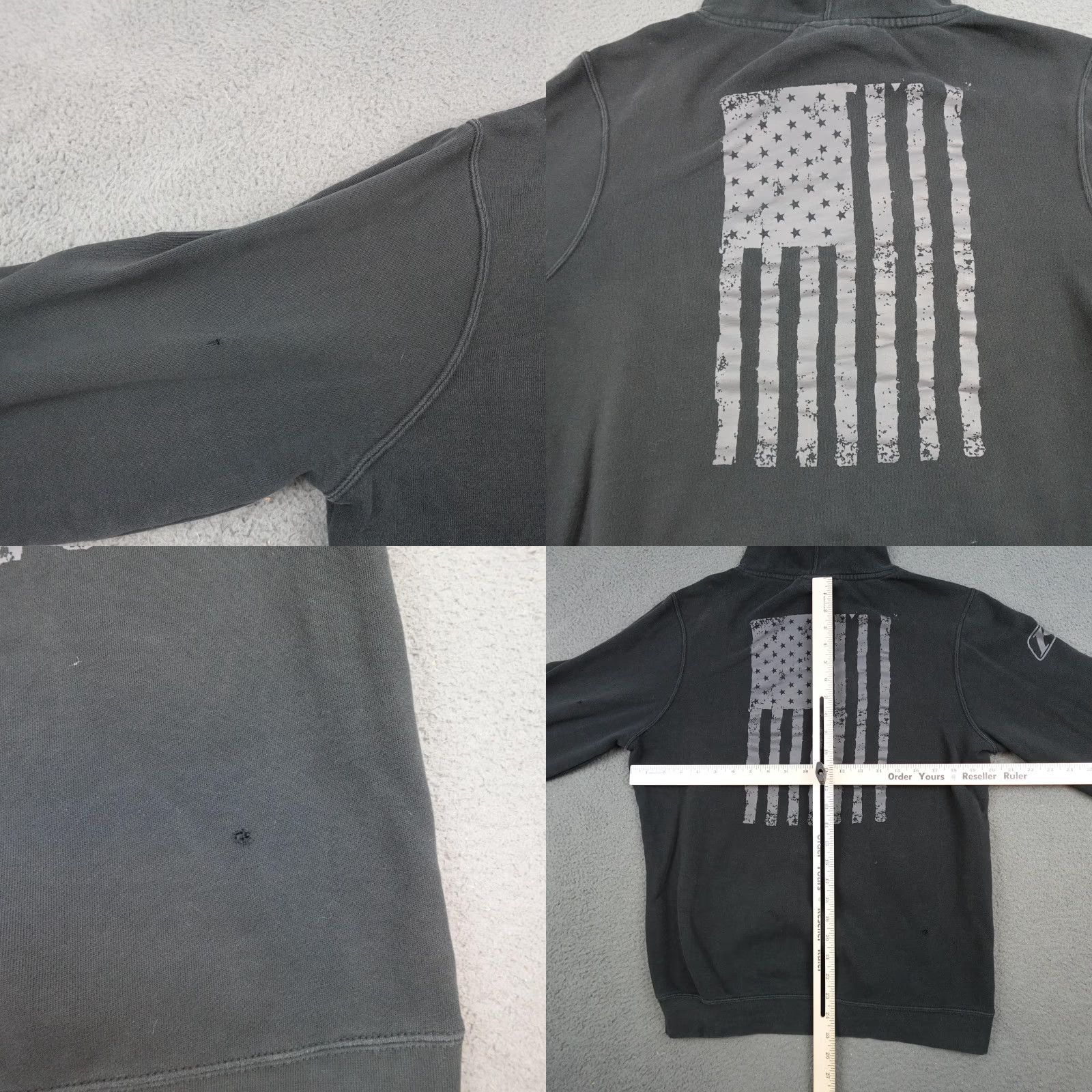 Logo 7 Klim Hoodie Mens Small Black Pullover Sweatshirt American Flag Distressed Logo Hooded Graphic Print Pockets Drawstring Size US S / EU 44-46 / 1 - 8 Thumbnail