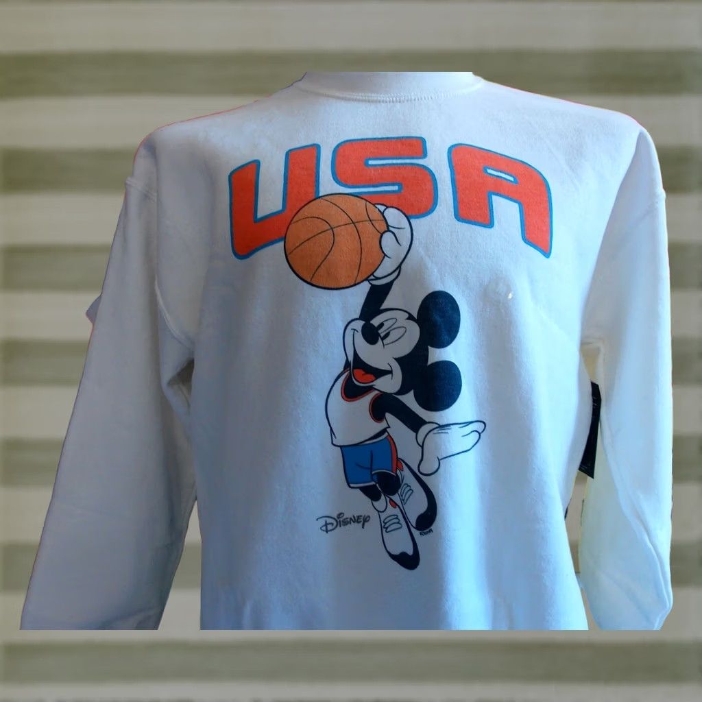 Junk Food USA Mickey Disney Basketball Fleece Sweatshirt Junk Food Men's Medium White 90s Cartoon Disney USA Basketball Mens Medium Sweatshirt Size US M / EU 48-50 / 2 - 1 Thumbnail