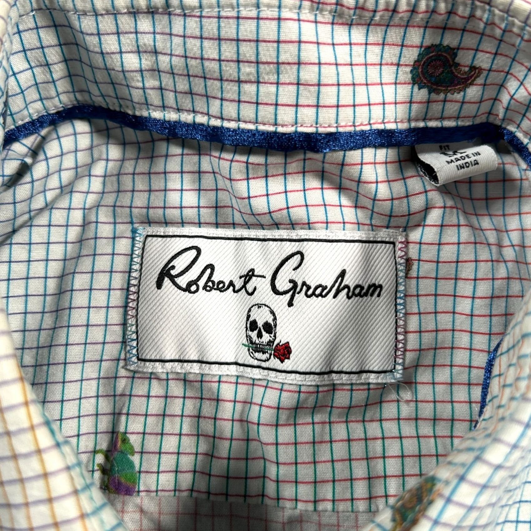 Robert Graham Robert Graham Shirt Mens M Flip Cuff Karma Chameleon Check Paisley Button-Up Size US M / EU 48-50 / 2 - 3 Thumbnail