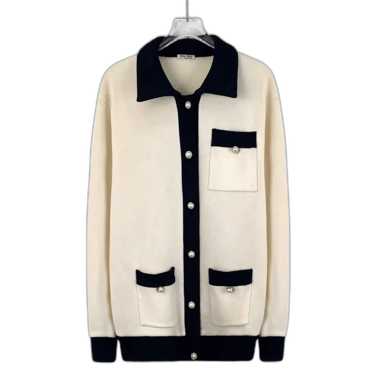 Prada Beige Wool Knit Cardigan with Collared Design -2505 Size M / US 6-8 / IT 42-44 - 1 Thumbnail