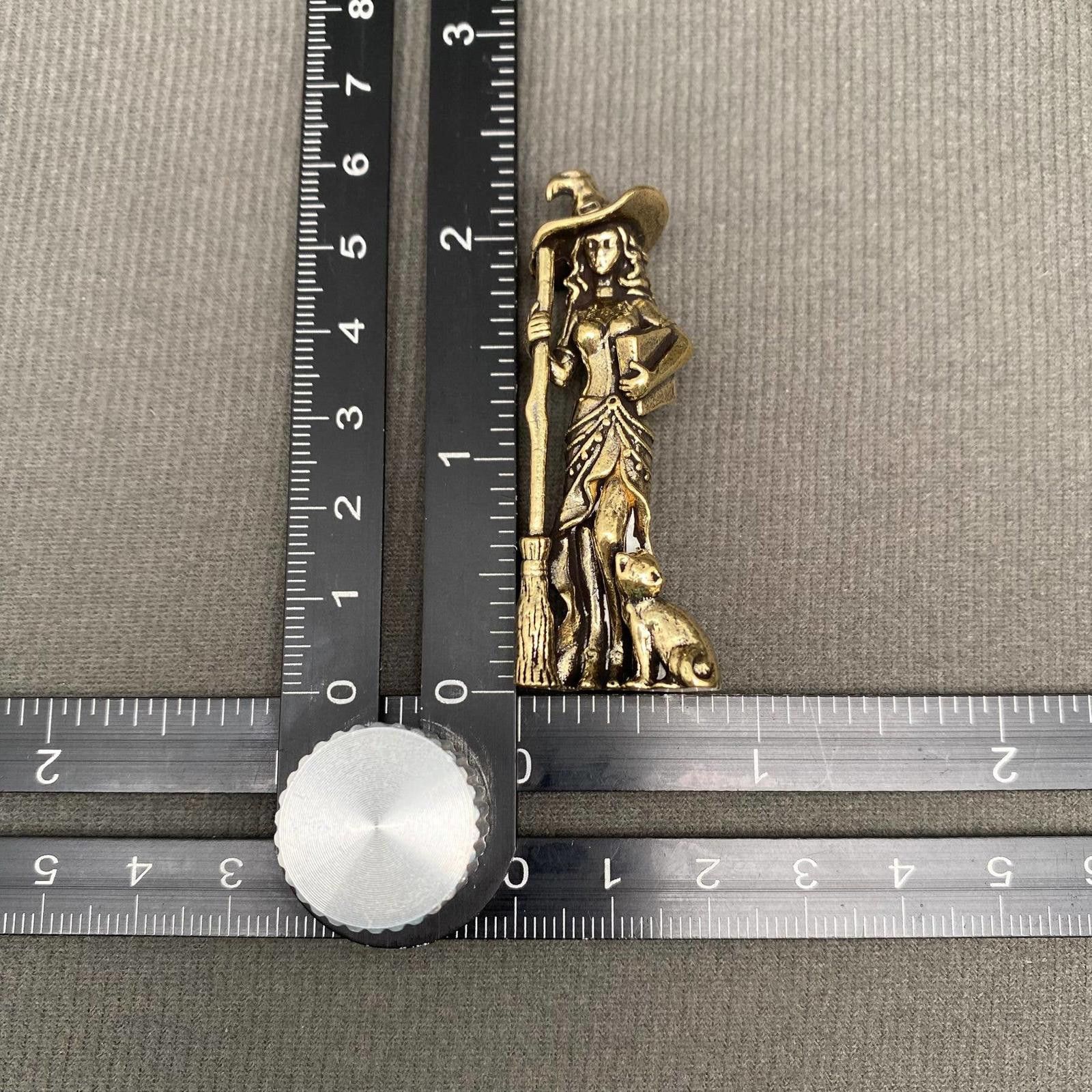 The Unbranded Brand Brass Witch Figurine with Broom and Cat Size ONE SIZE - 3 Thumbnail