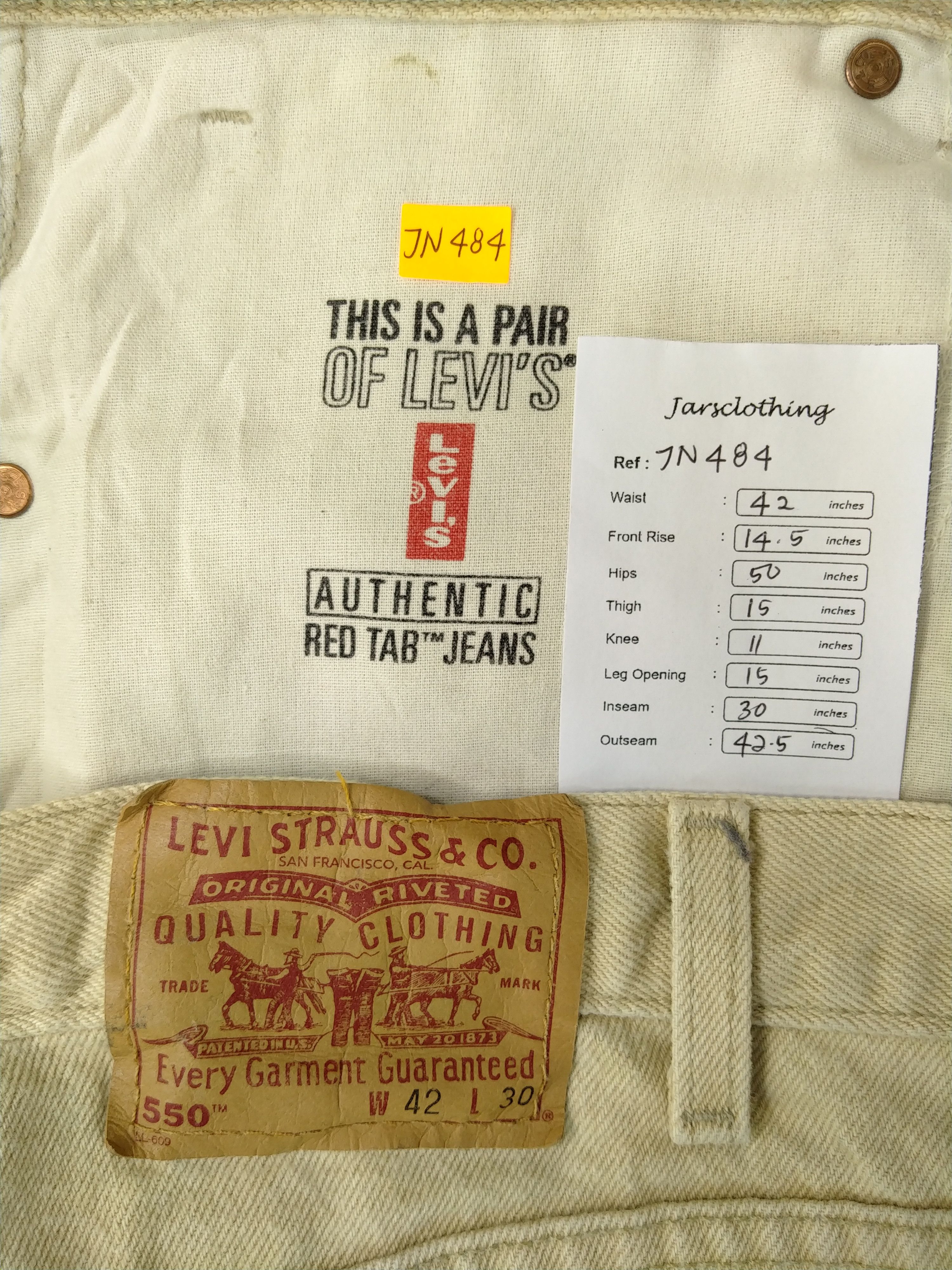 Levi's Cream/Khaki Vintage Levi's 550 Denim 42x30 -JN484 Size US 42 / EU 58 - 10 Thumbnail