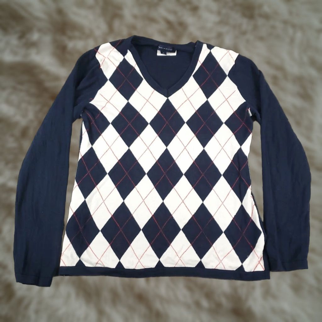 Tommy Hilfiger Tommy Hilfiger Argyle Sweater Women's Medium Blue Pullover Size M / US 6-8 / IT 42-44 - 1 Thumbnail