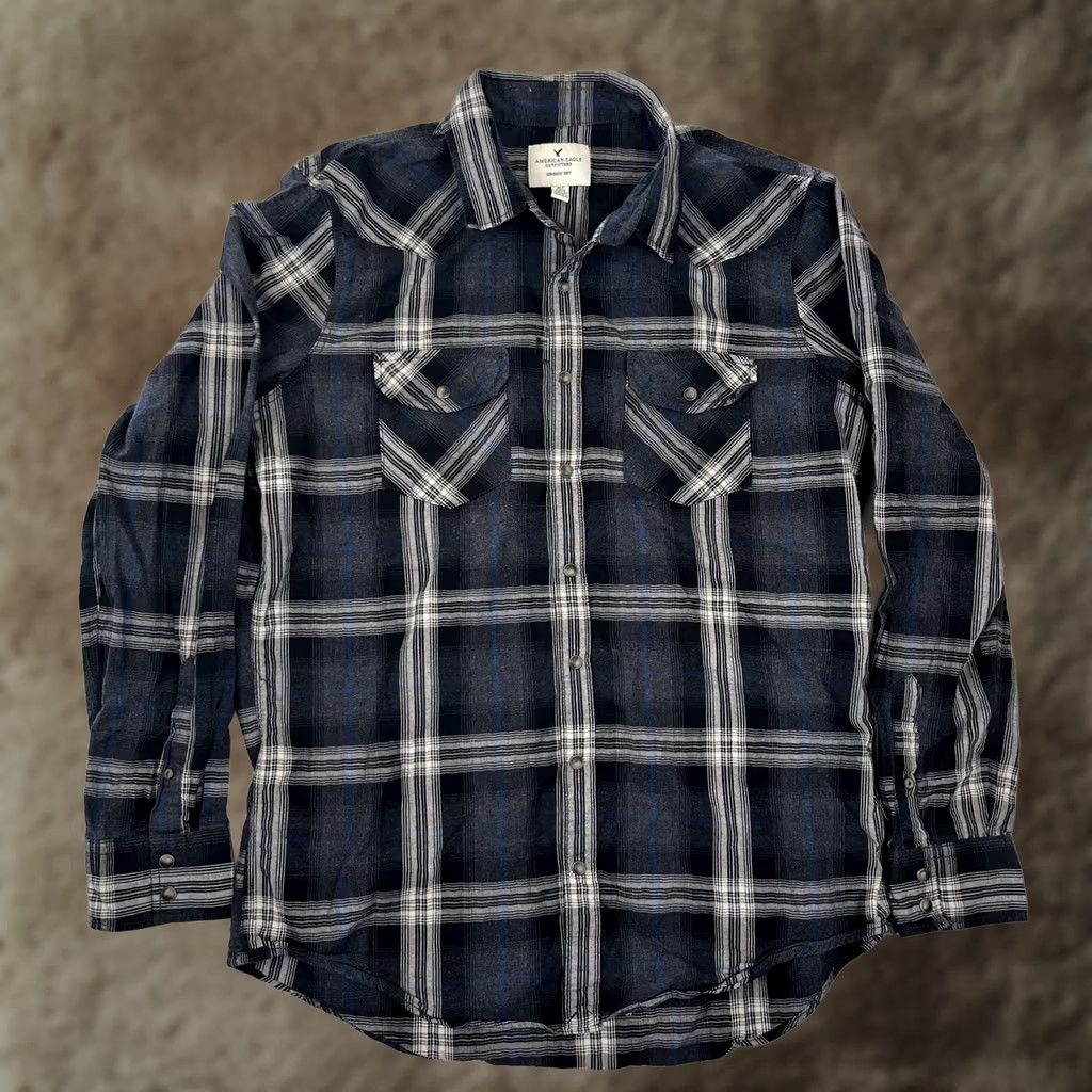 American Eagle Outfitters VINTAGE American Eagle Outfitters Shirt Mens XLT Blue Plaid Long Sleeve Snap Front Size US XL / EU 56 / 4 - 1 Thumbnail