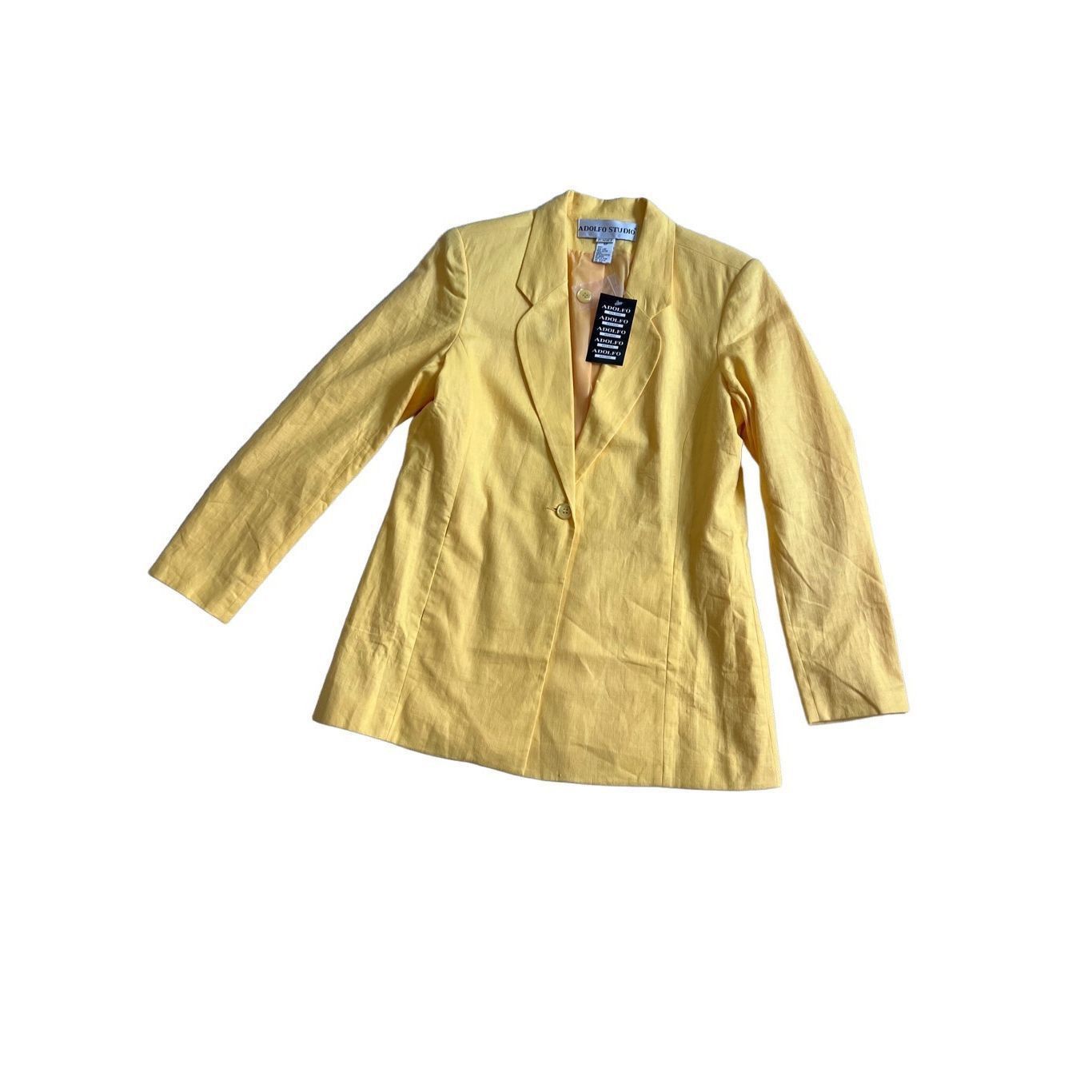 Adolfo Dominguez Adolfo Studio linen Blazer Open Front Fashion Long Sleeve Ye Size L / US 10 / IT 46 - 1 Thumbnail
