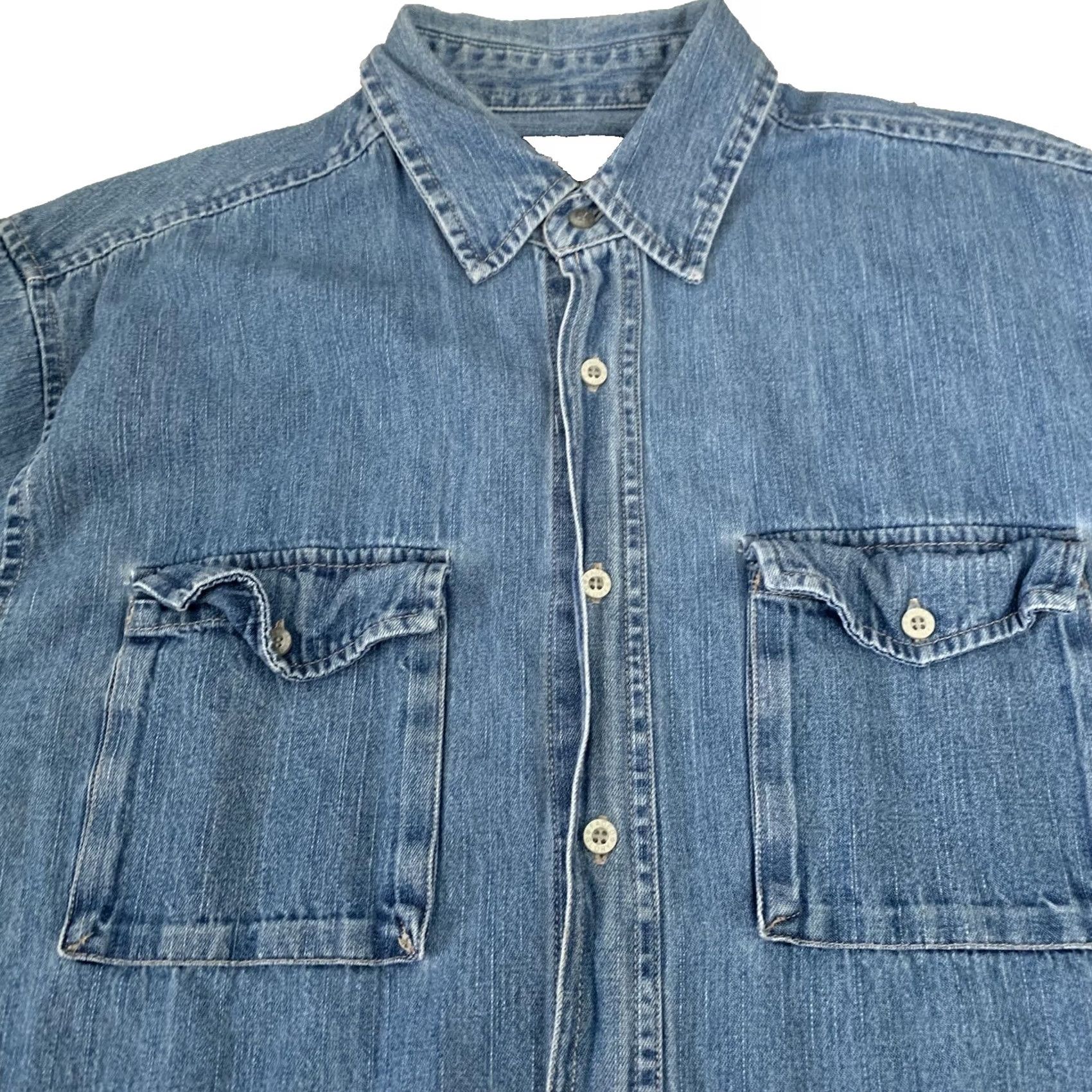 Faded Glory Faded Glory Denim Shirt Mens Medium Blue Button-Up Work Cotton Pockets Size US M / EU 48-50 / 2 - 4 Thumbnail