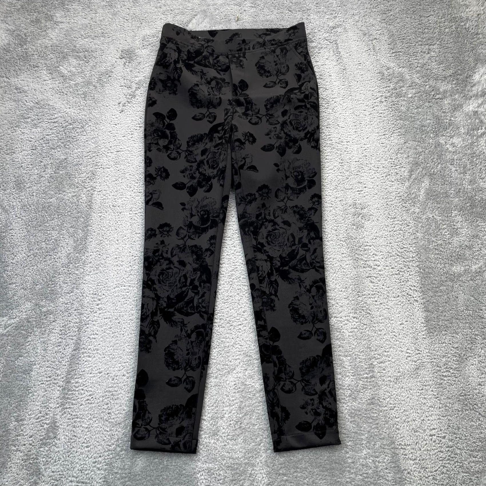 Joseph Ribkoff VINTAGE Joseph Ribkoff Pants Womens Medium Black Floral Velvet Tapered Leg Size 32" / US 10 / IT 46 - 2 Thumbnail