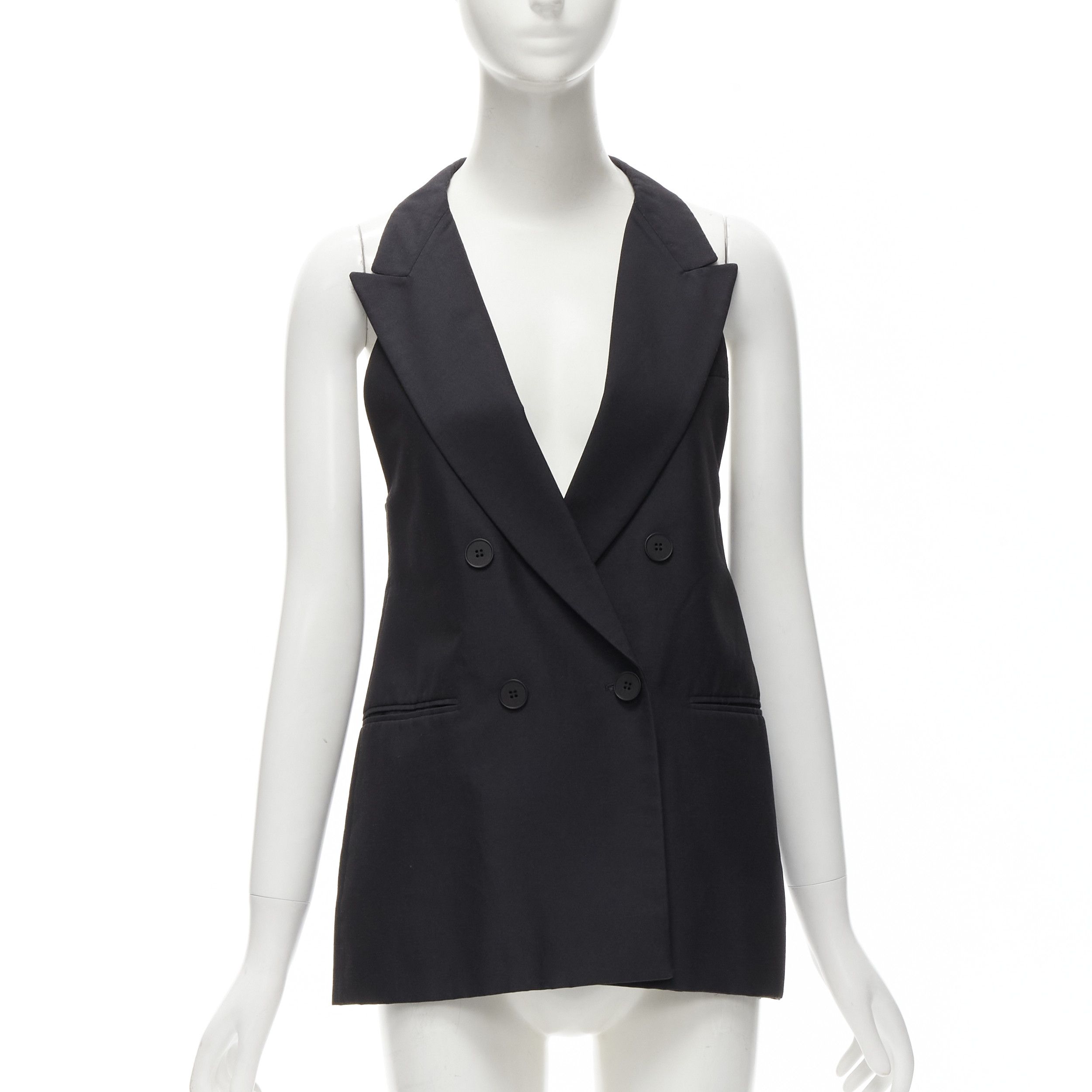 Stella McCartney STELLA MCCARTNEY 100% silk black double breasted halter neck tux top IT36 XXS Size XS / US 0-2 / IT 36-38 - 1 Thumbnail