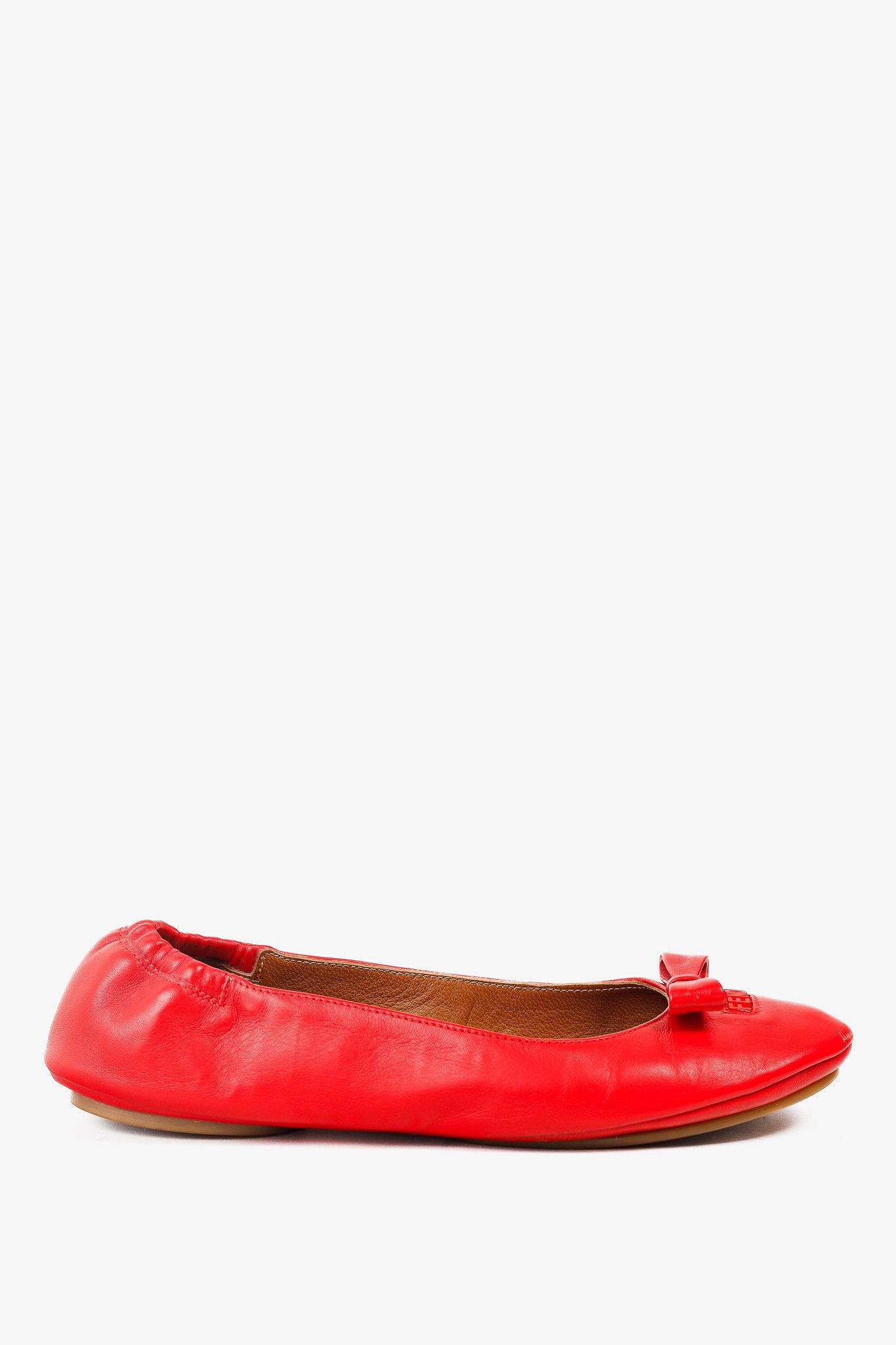 Fendi Fendi Coral Red Leather Bow Scrunch Ballet Flats Size US 7.5 / IT 37.5 - 2 Thumbnail