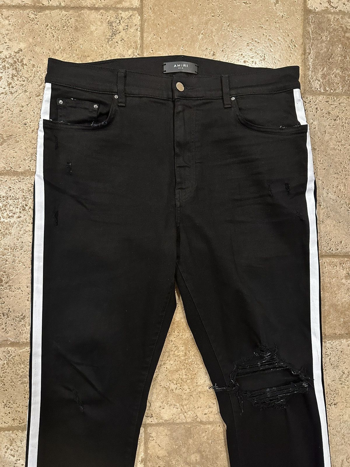 Amiri Amiri Black / White Stripe Track Denim Distressed Jeans Size US 38 / EU 54 - 3 Thumbnail