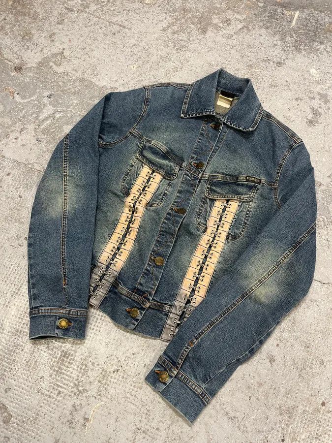 Vintage 2000s Plein Sud Metal Laced Raw Denim Jacket Size S / US 4 / IT 40 - 3 Thumbnail