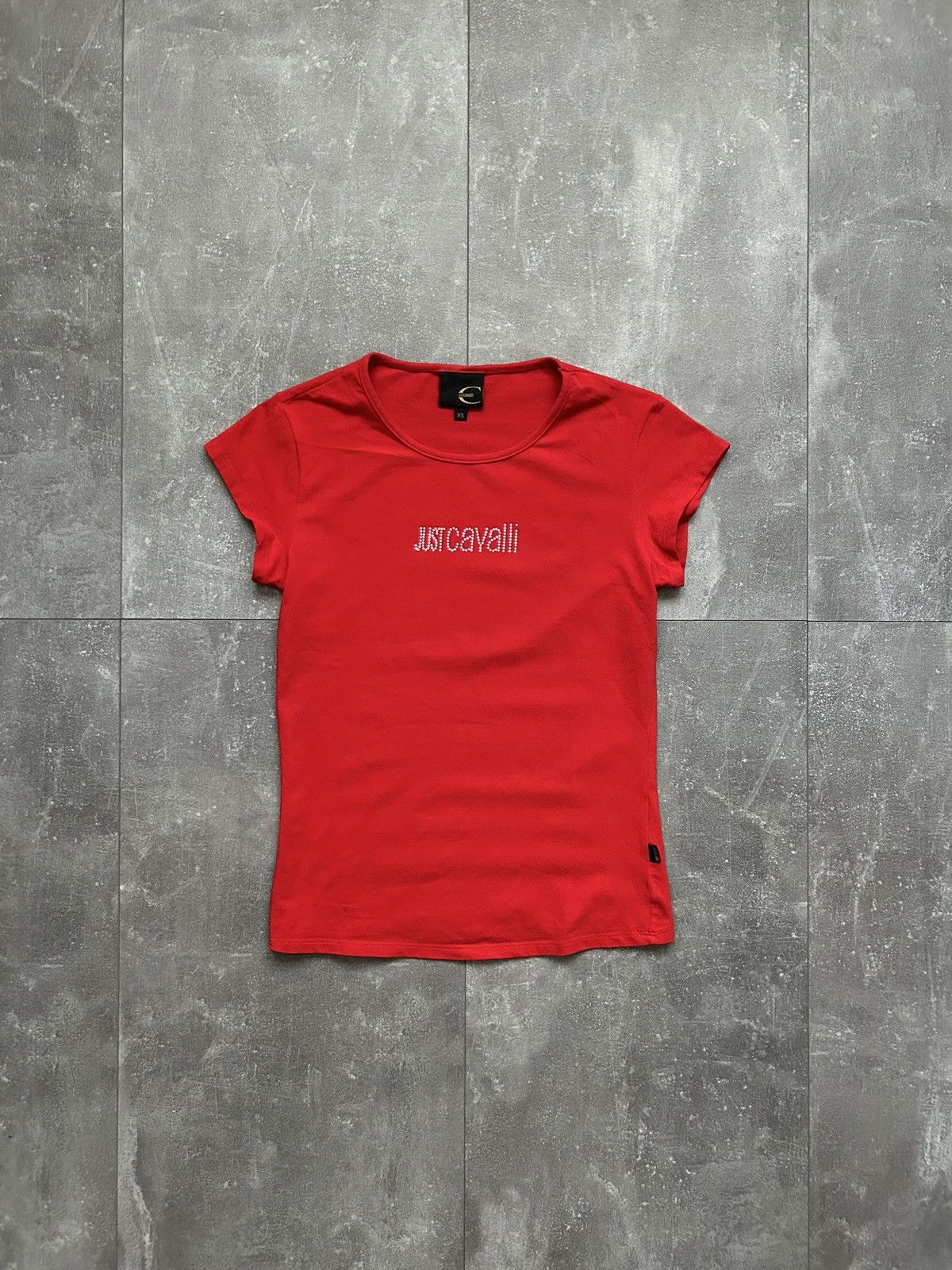 Vintage Slim Shiny Rhinestones Red Just Cavalli T-Shirt