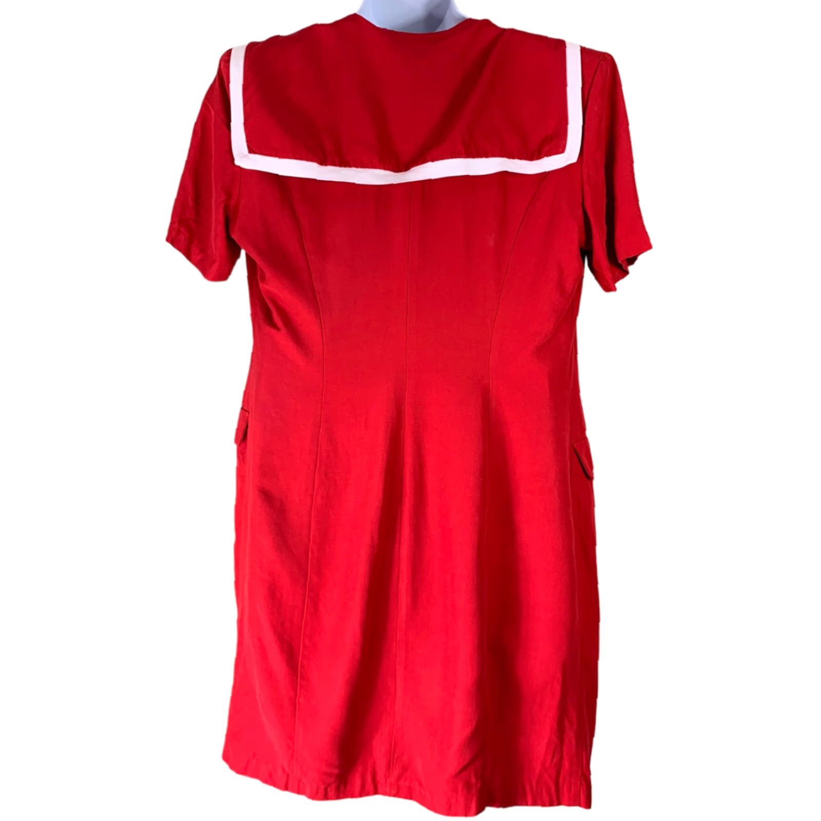 VINTAGE Rampage Dress Women's Size 11 Party Sheath Red White Tailored  Button Up - toestory.in