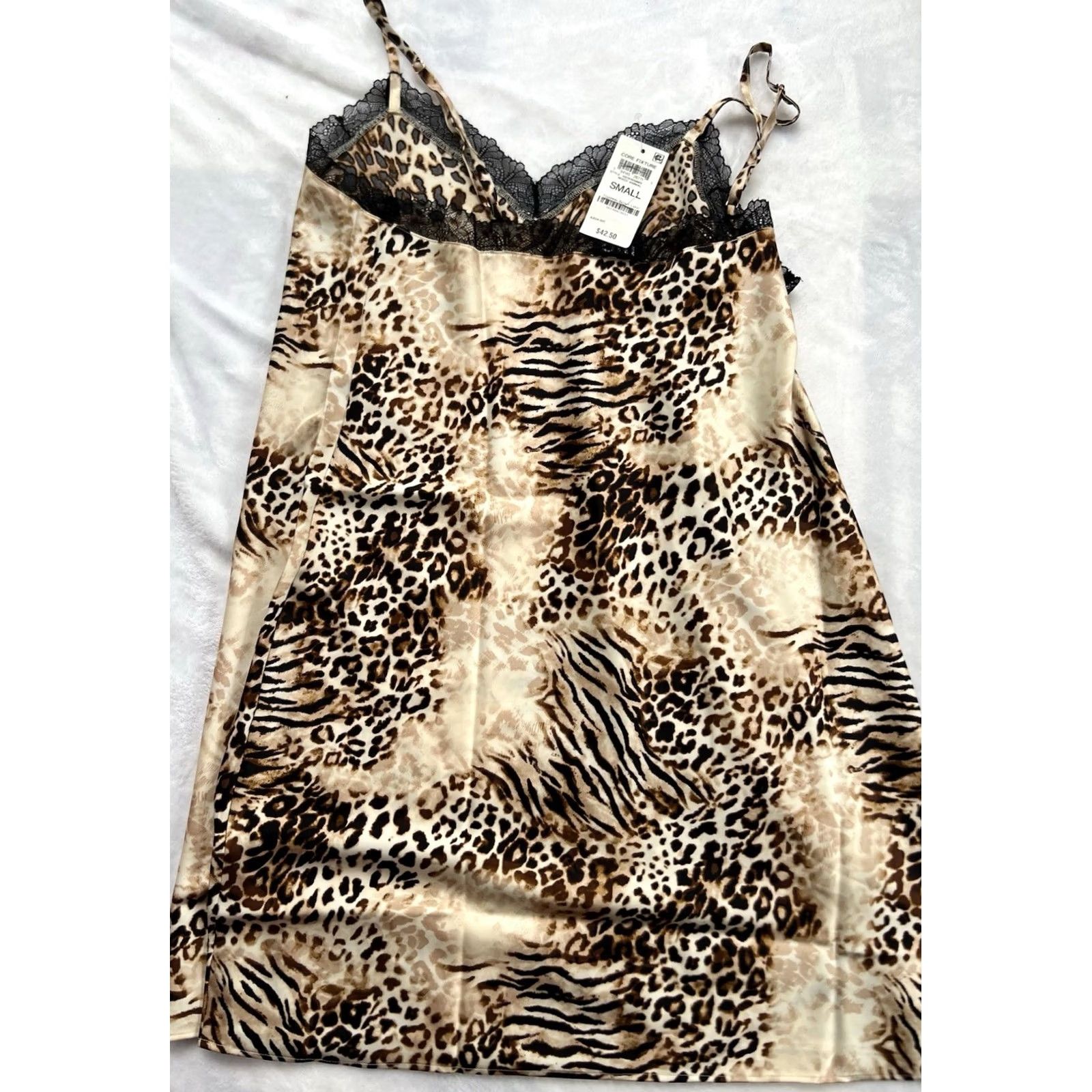 Incu NWT INC Leopard Print Nightgown Lace Gown Sleeveless V-Neck Size S Multicolor Size ONE SIZE - 7 Thumbnail