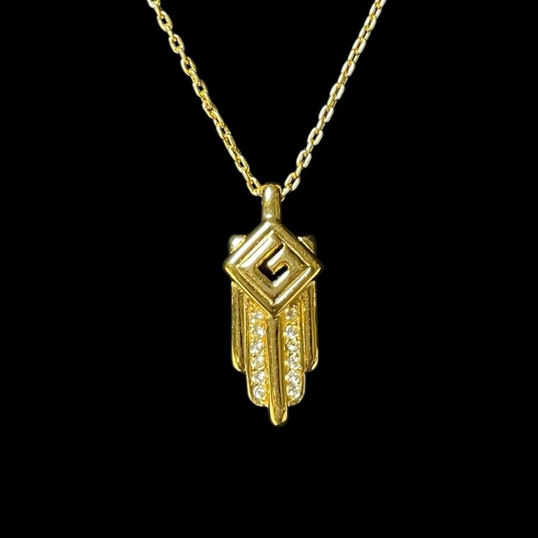 Givenchy Givenchy Art Deco Gold Plated G Rhinestone Necklace 15 in Size ONE SIZE - 2 Thumbnail