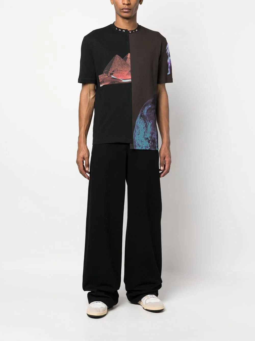 Lanvin o1w1db10724 Embroidered Asymmetric T-Shirt in Multicolor Size US XL / EU 56 / 4 - 2 Thumbnail