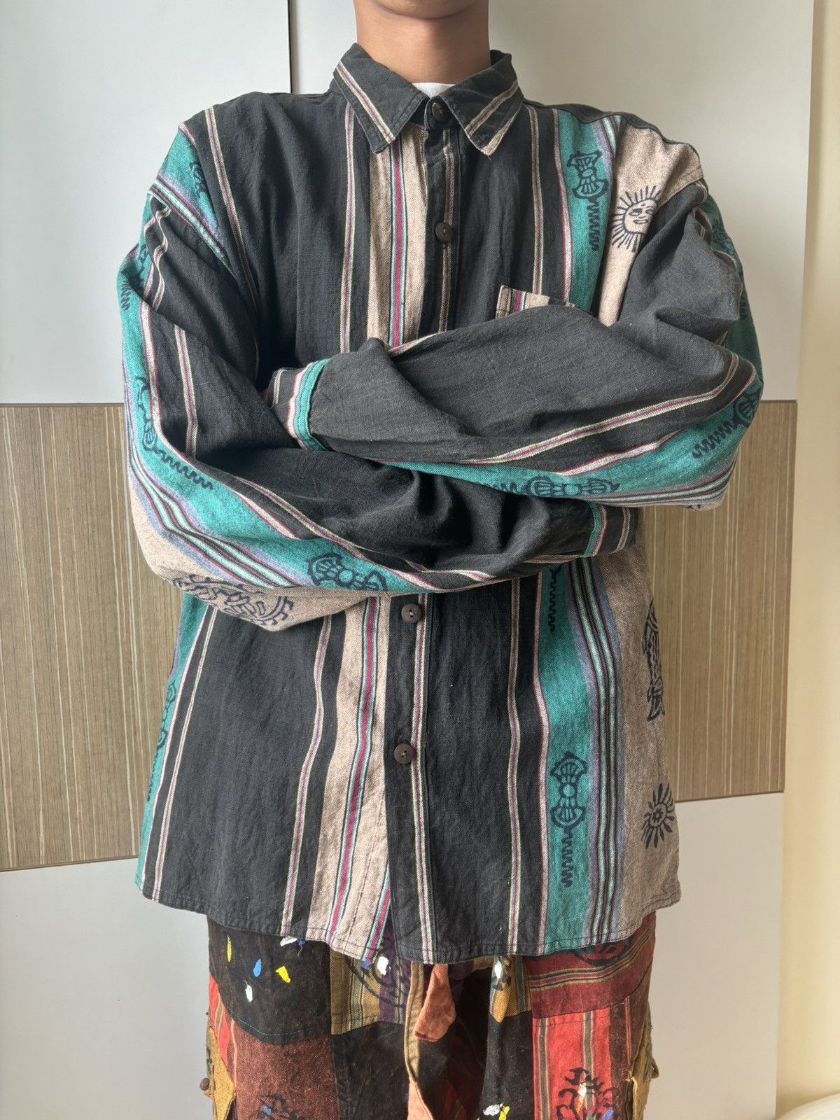 Handmade × Vintage Nepalese Button-up Shirt with Hand Blockprinted design Size US M / EU 48-50 / 2 - 1 Thumbnail