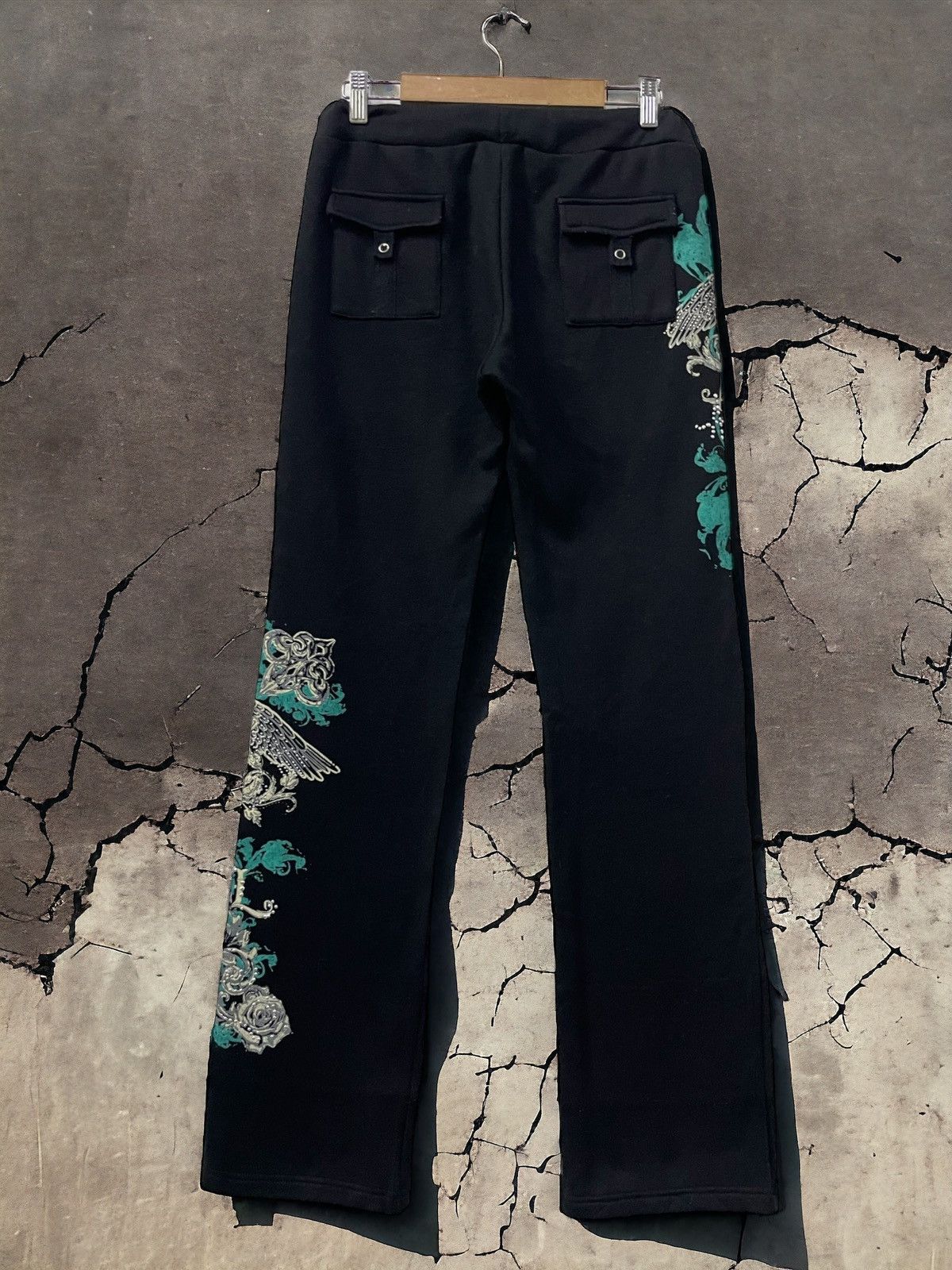 Affliction × Ed Hardy × Japanese Brand Vintage Ichioku Japan Goth Swarovski Flared Sweat Pants Size US 30 / EU 46 - 2 Thumbnail