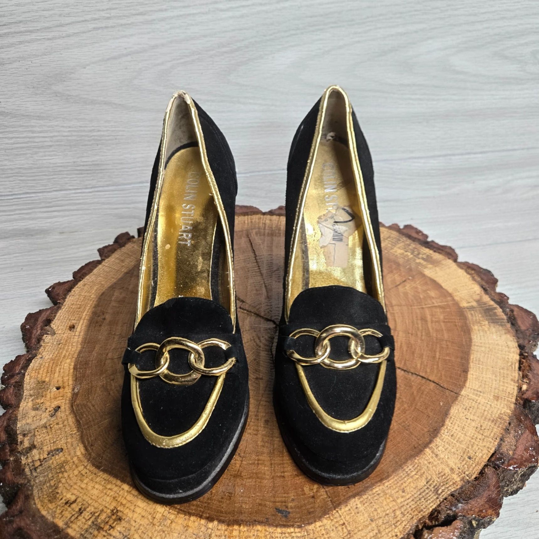 Vintage Colin Stuart Black Suede Gold Heel Round Toe Adult Women's Size 7 Shoes Size US 7 / IT 37 - 3 Thumbnail