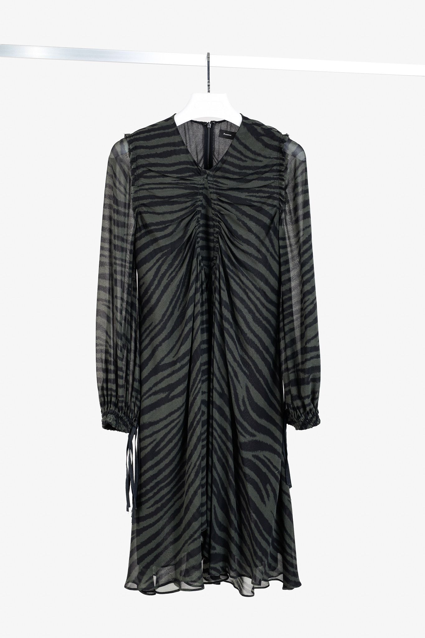 Proenza Schouler Proenza Schouler Green & Black Zebra Silk Long-Sleeve Dress Size M / US 6-8 / IT 42-44 - 1 Thumbnail