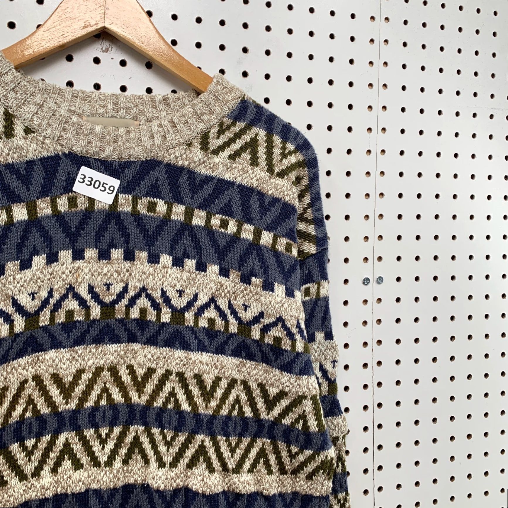 Vintage VINTAGE Northwest Territory Knit Sweater Mens XL Nordic Striped 20x26 Beige Cotton Ramie Crew Neck Pullover Size US XL / EU 56 / 4 - 7 Thumbnail