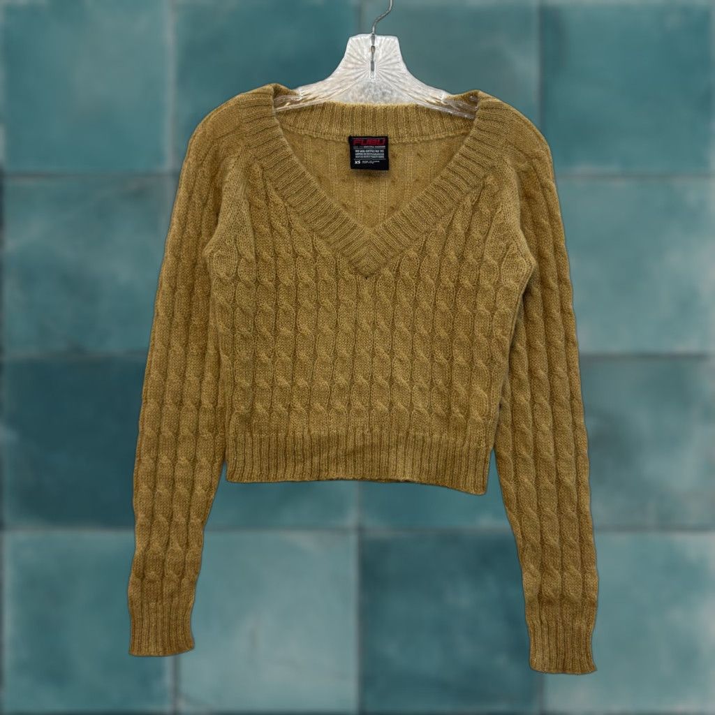 Fubu VINTAGE Fubu Crop Sweater XS Small Tan Khaki Cable Knit Preppy Academia Beige Womens Size XS / US 0-2 / IT 36-38 - 1 Thumbnail