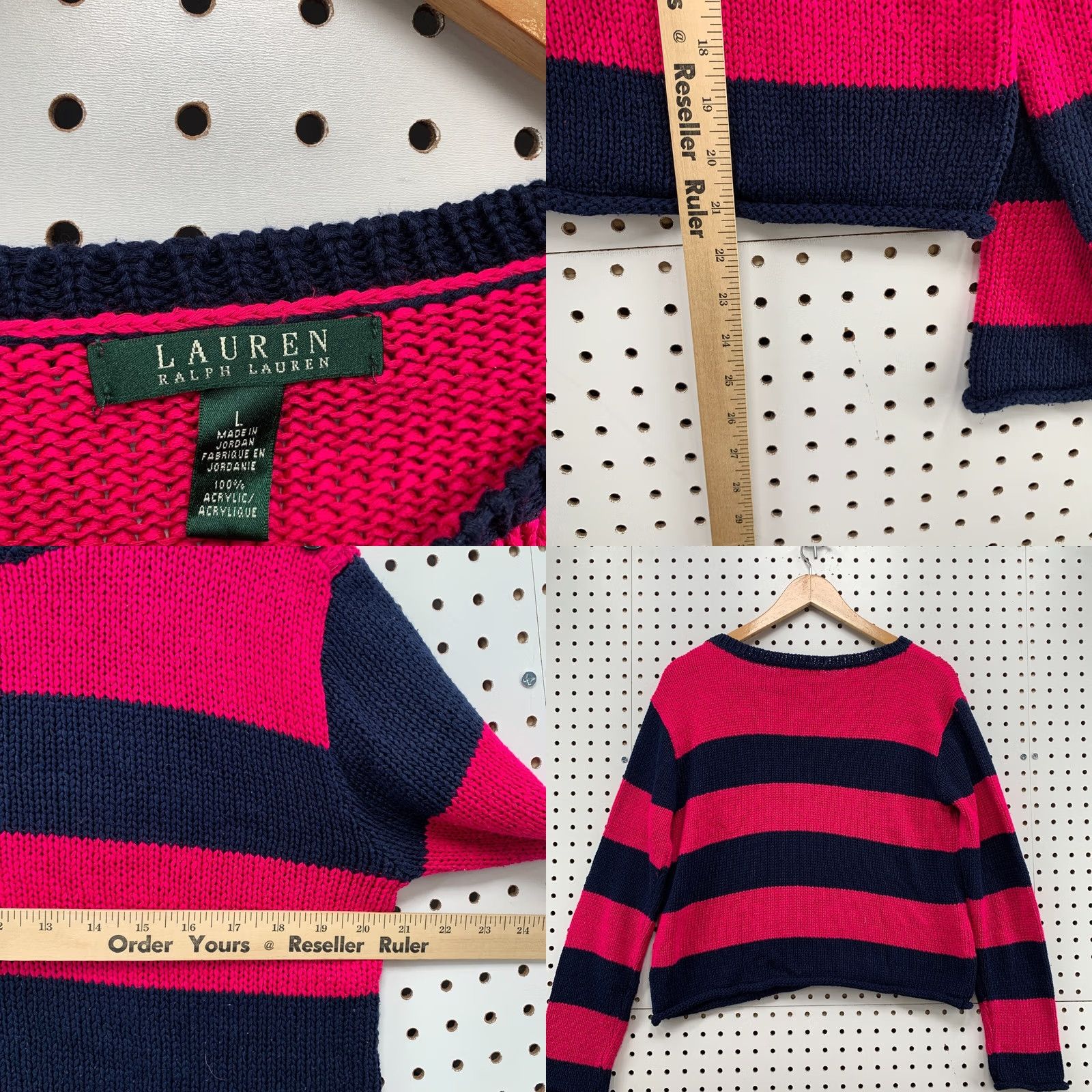 Ralph Lauren Lauren Ralph Lauren Knit Sweater Pink Blue Cropped Womens Large 20.5x21 Size L / US 10 / IT 46 - 8 Thumbnail