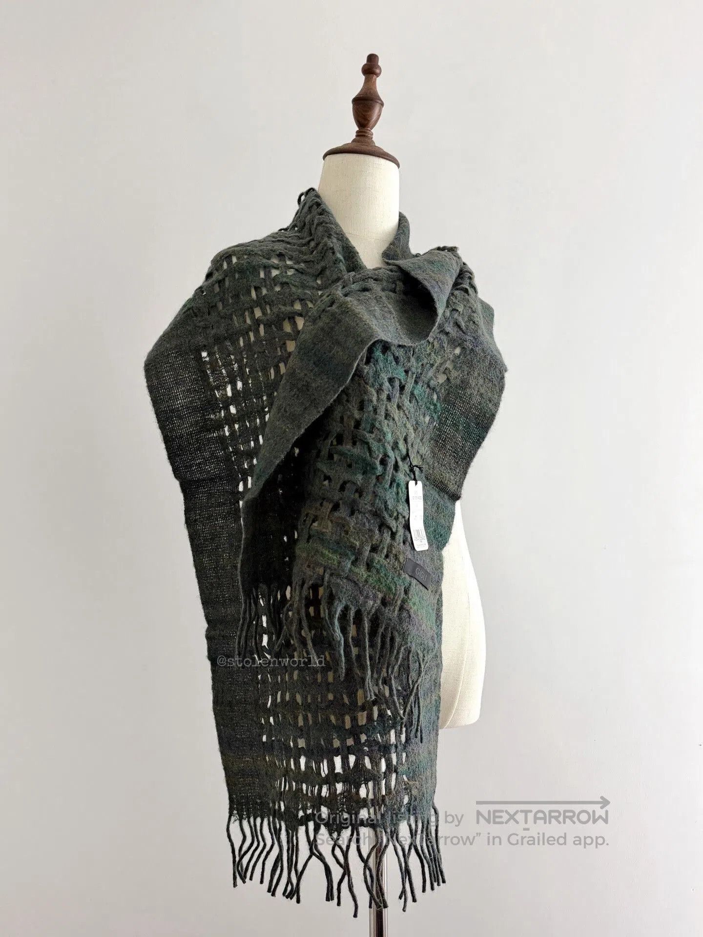 Romeo Gigli dark green wool woven scarf. Size ONE SIZE - 6 Thumbnail