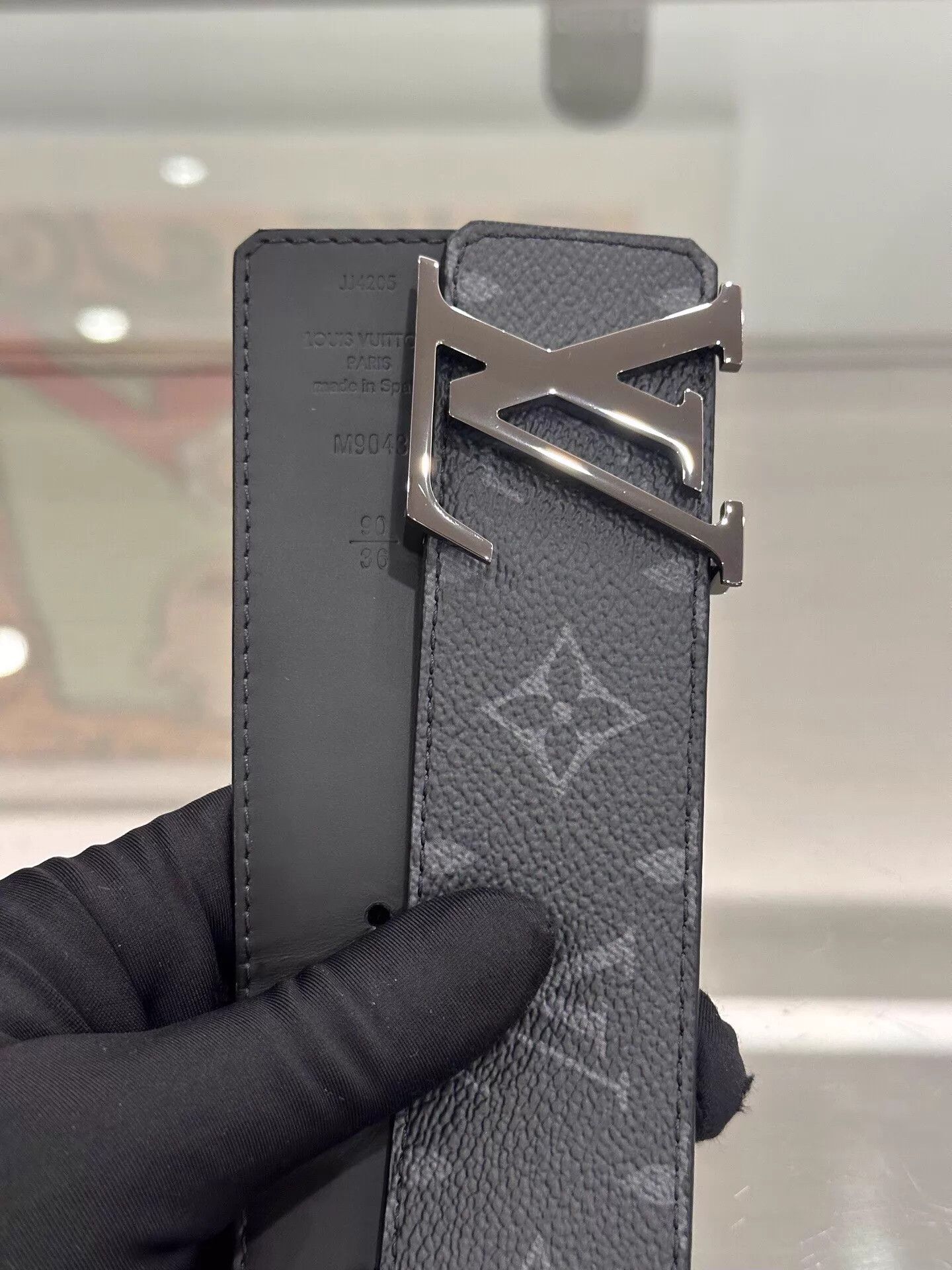 Louis Vuitton Louis Vuitton Black Monogram 4cm Belt Silver Buckle Size 90 Size ONE SIZE - 4 Thumbnail