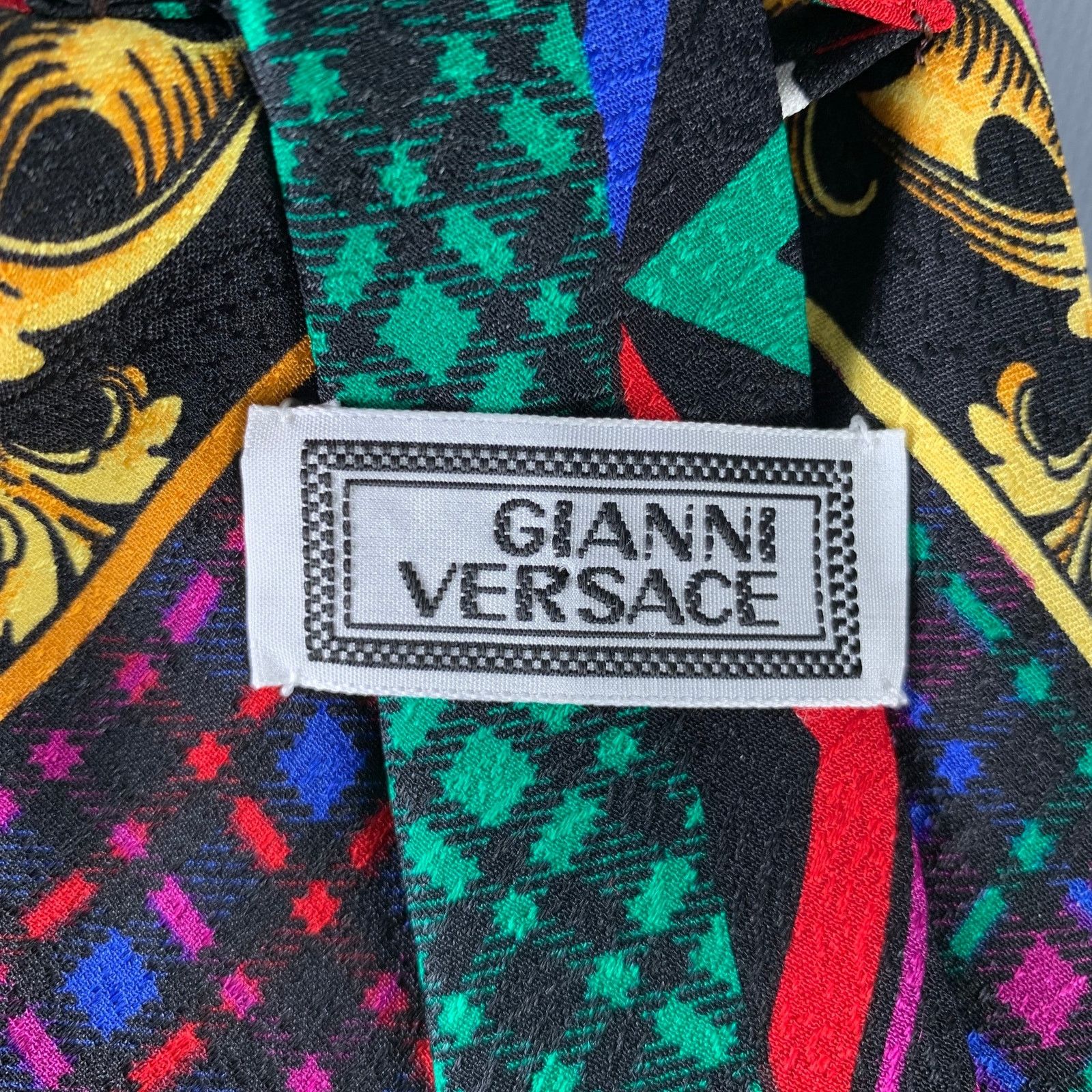 Versace GIANNI VERSACE Black Multi Color Diamond Silk Tie Size ONE SIZE - 3 Thumbnail