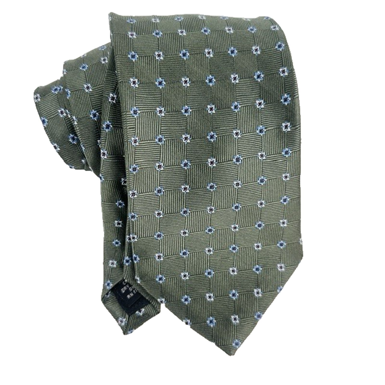 George George Necktie Olive Green w/Stars Geometric All Silk Preppy Size ONE SIZE - 1 Thumbnail