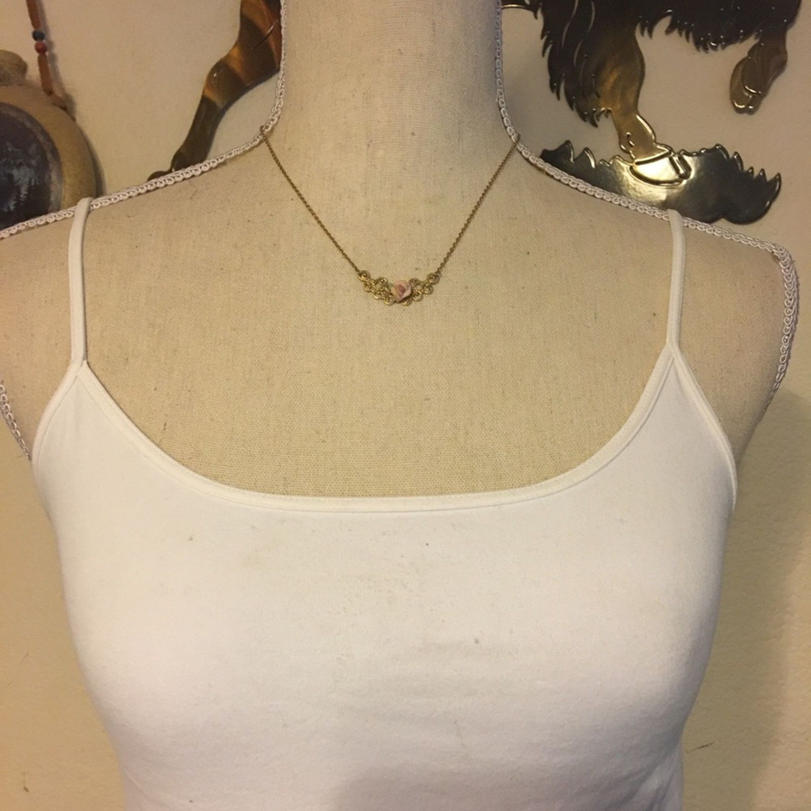 Vintage Vintage 80s ceramic rose filigree necklace Size ONE SIZE - 4 Thumbnail