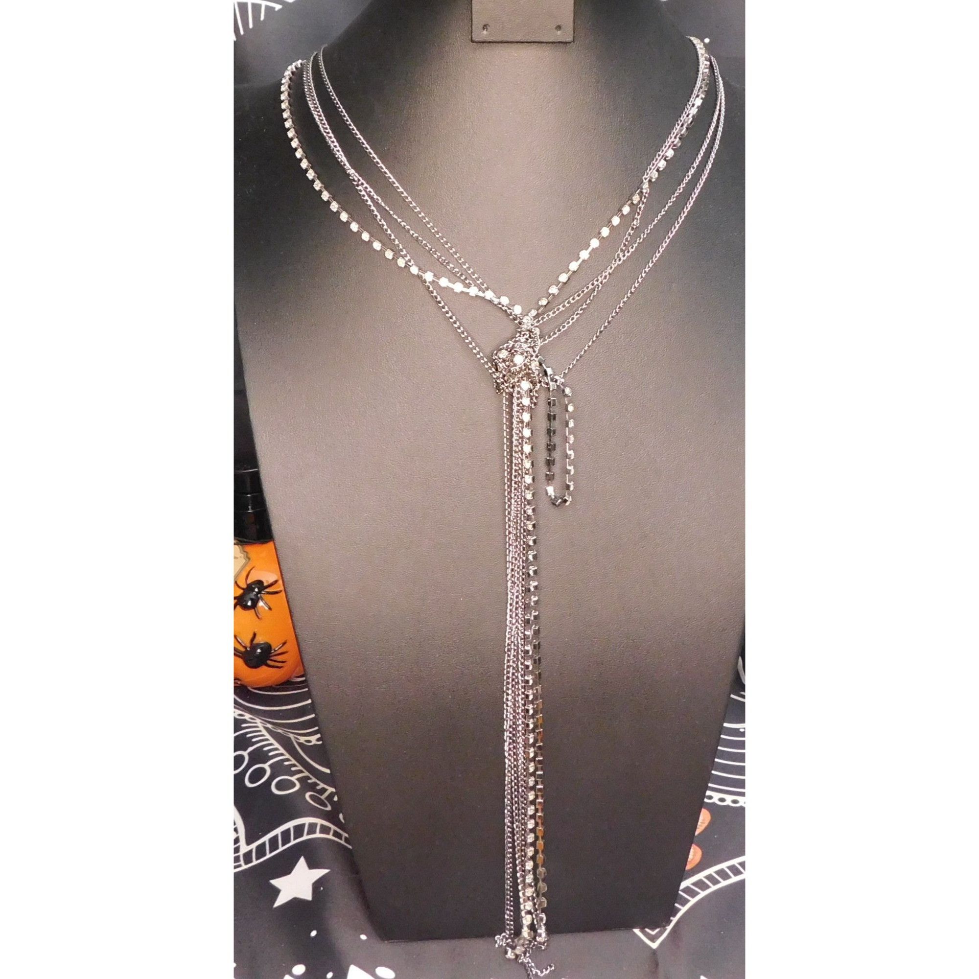 Other Glam Metal Abstract Knotted Chain And Rhinestone Necklace Size ONE SIZE - 1 Thumbnail
